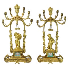 Pair of Late 19th Century Six-Light Gilt Bronze Figural Candelabras