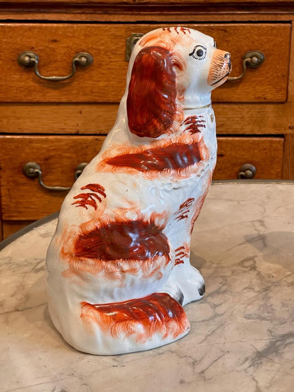 Ceramic Pair of Late 19th Century Staffordshire Spaniels For Sale