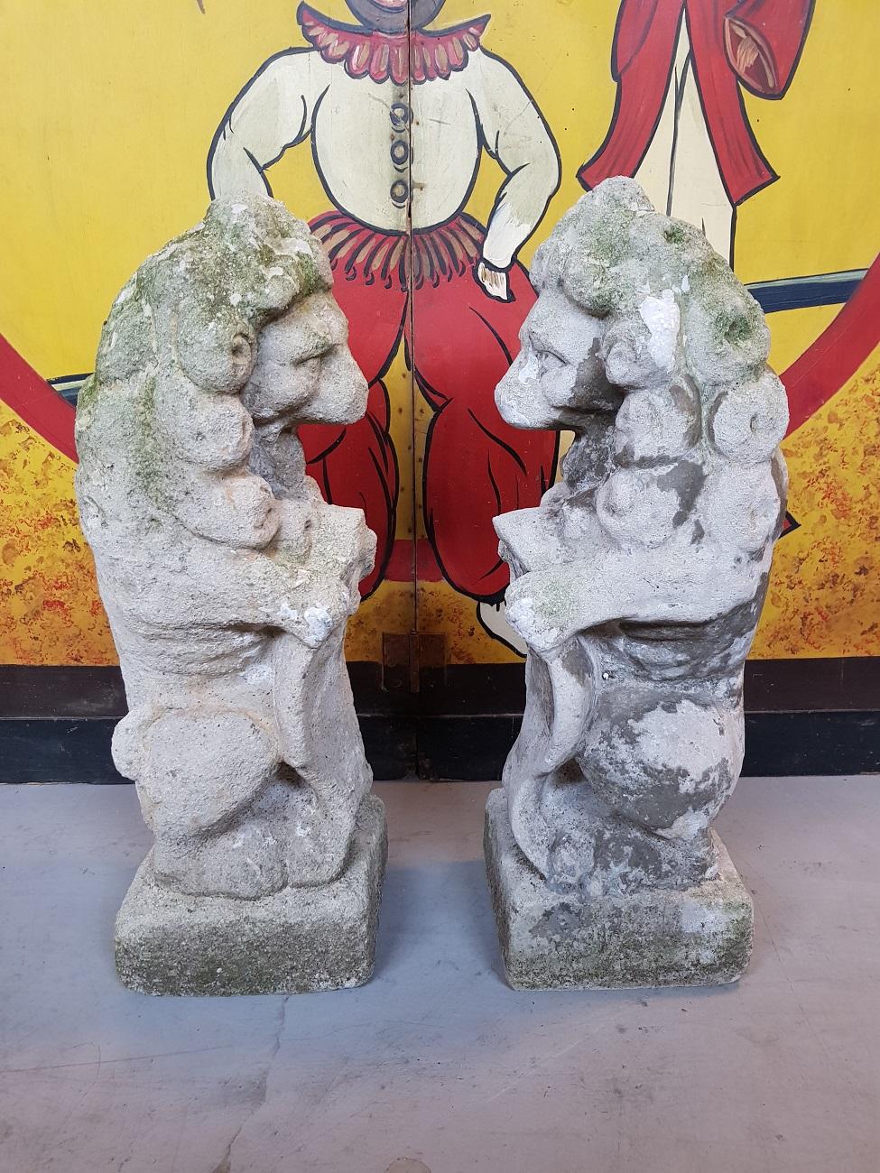 Pair of Late 19th Century Stone Garden Lions 1