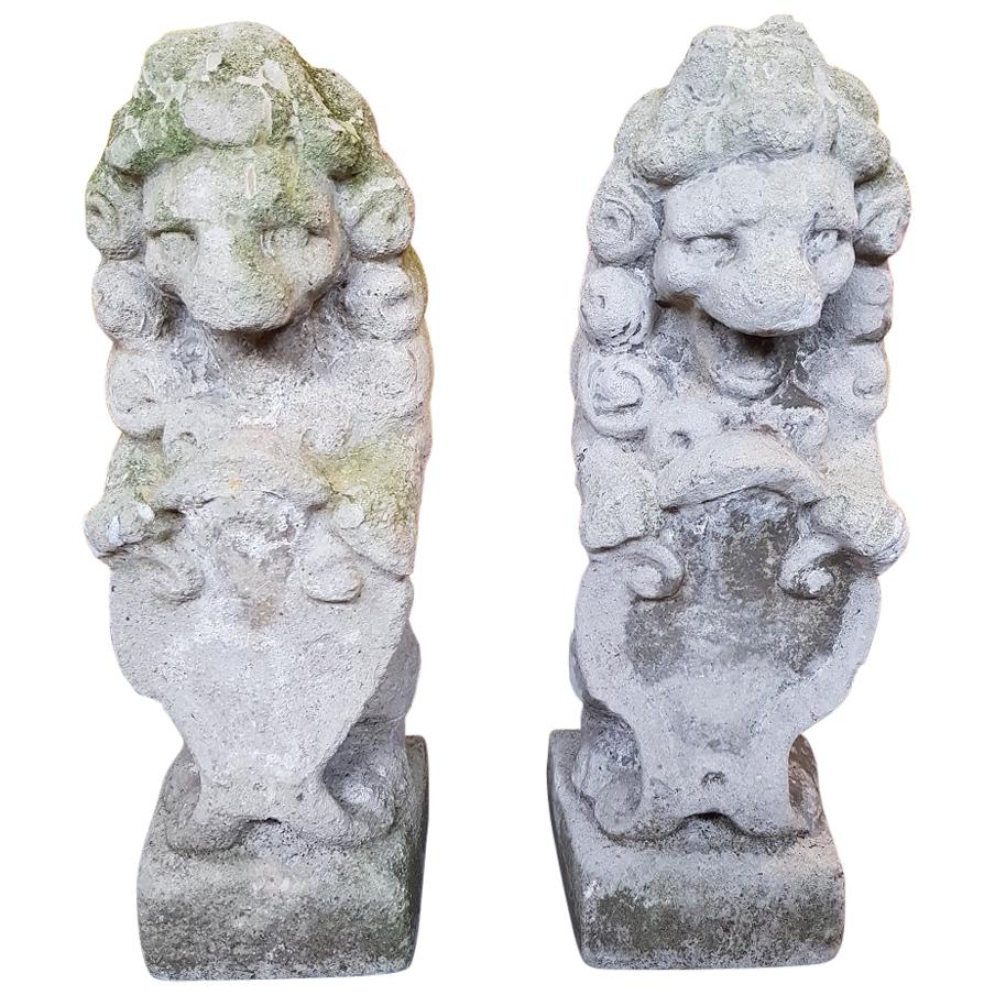 Pair of Late 19th Century Stone Garden Lions