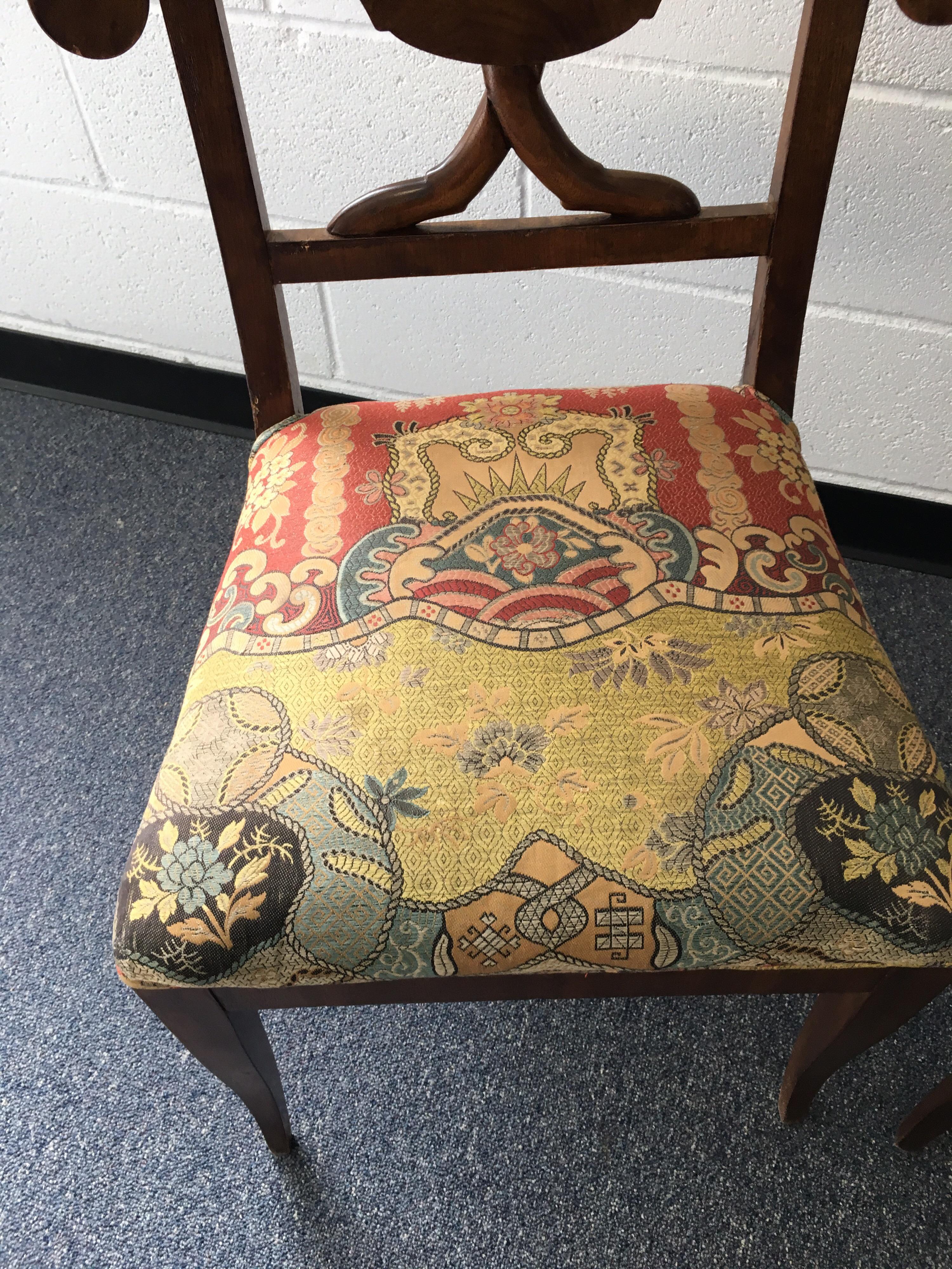 Pair of Late 19th Century Swedish Biedermeier Side Chairs with Silk Fabric 8