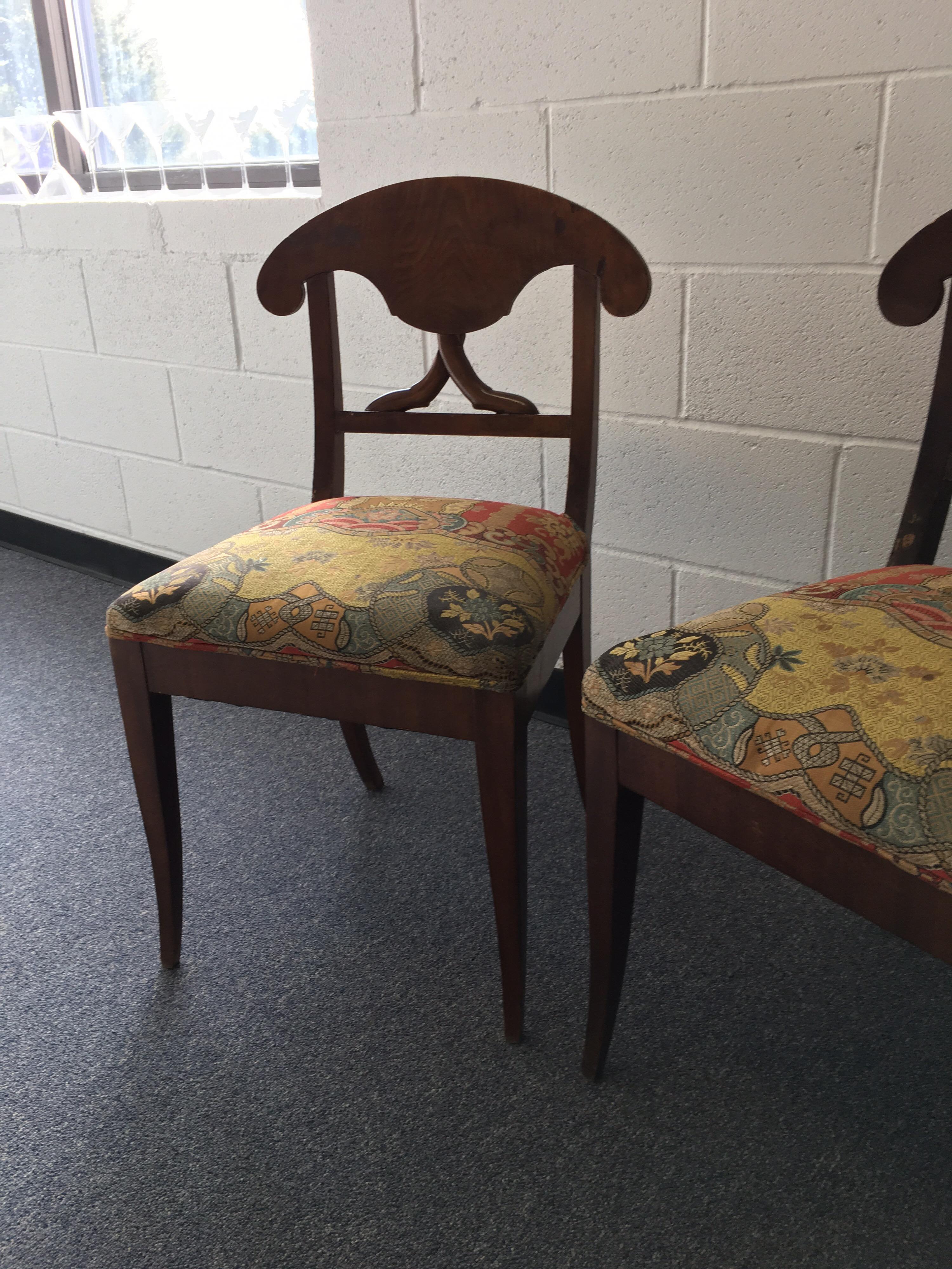 Wood Pair of Late 19th Century Swedish Biedermeier Side Chairs with Silk Fabric