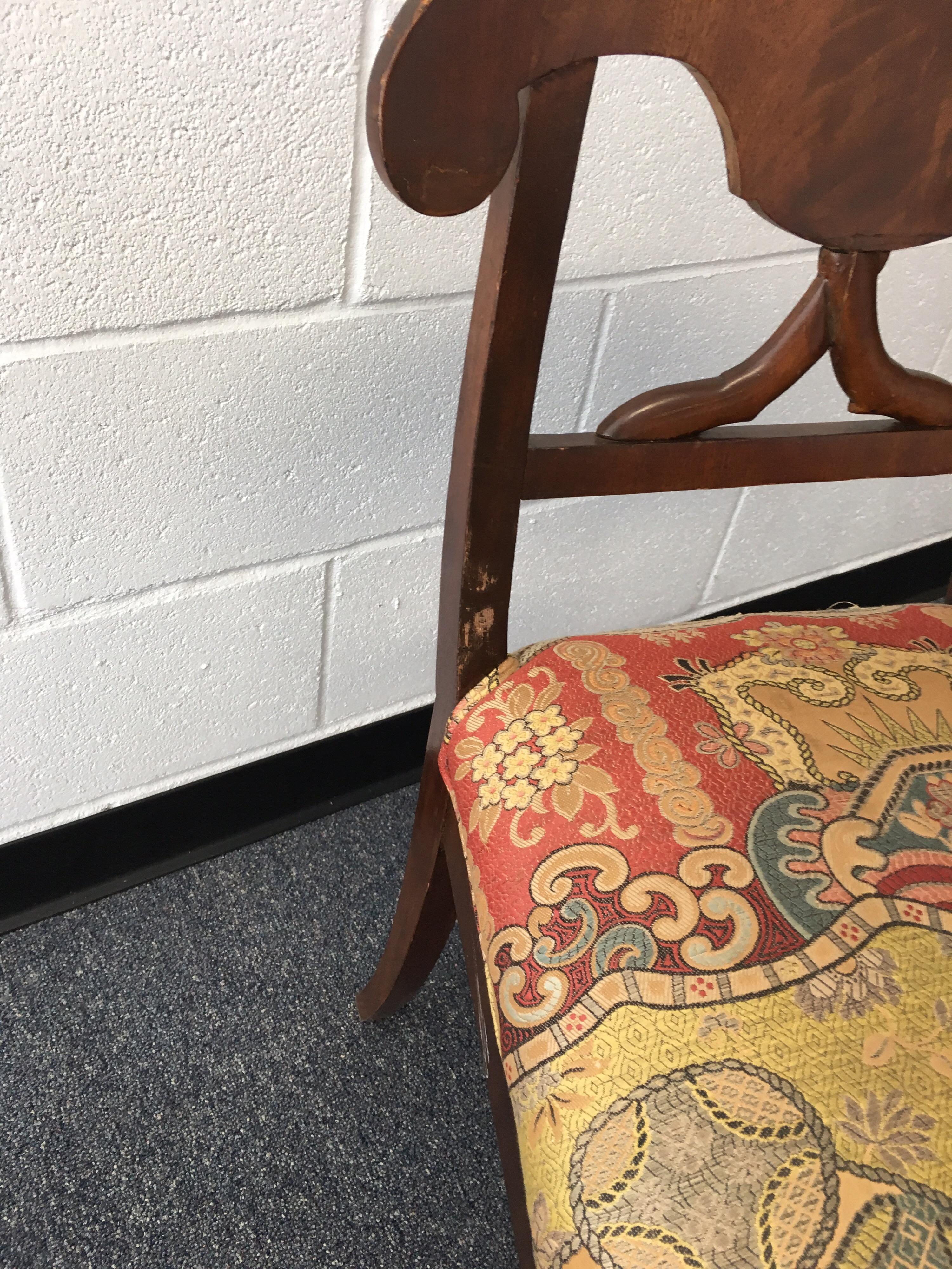 Pair of Late 19th Century Swedish Biedermeier Side Chairs with Silk Fabric 3