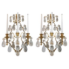 Pair of Late 19th Century Swedish Gilt Bronze and Rock Crystal Sconces