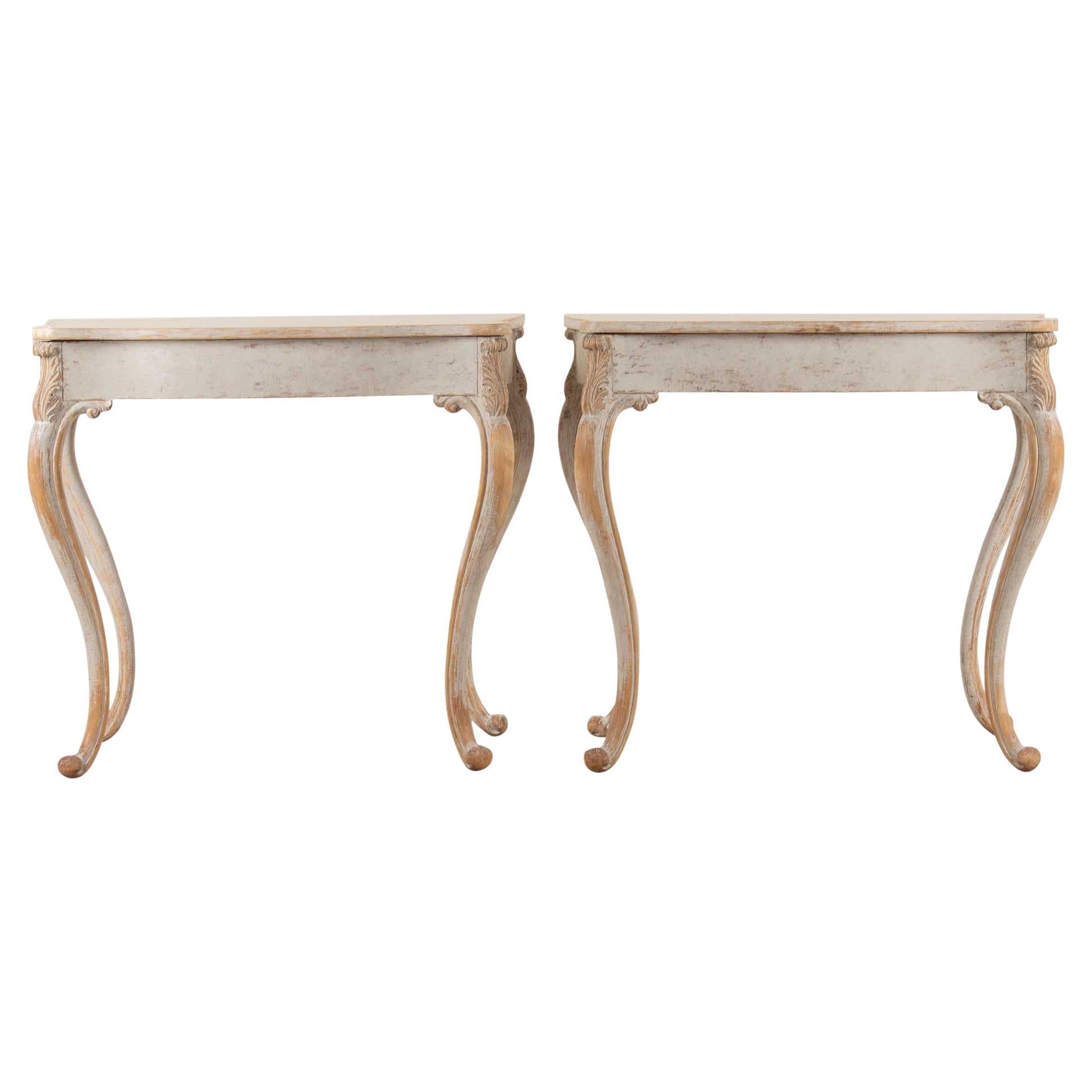 Pair of Late 19th Century Swedish Rococo Style Consoles For Sale