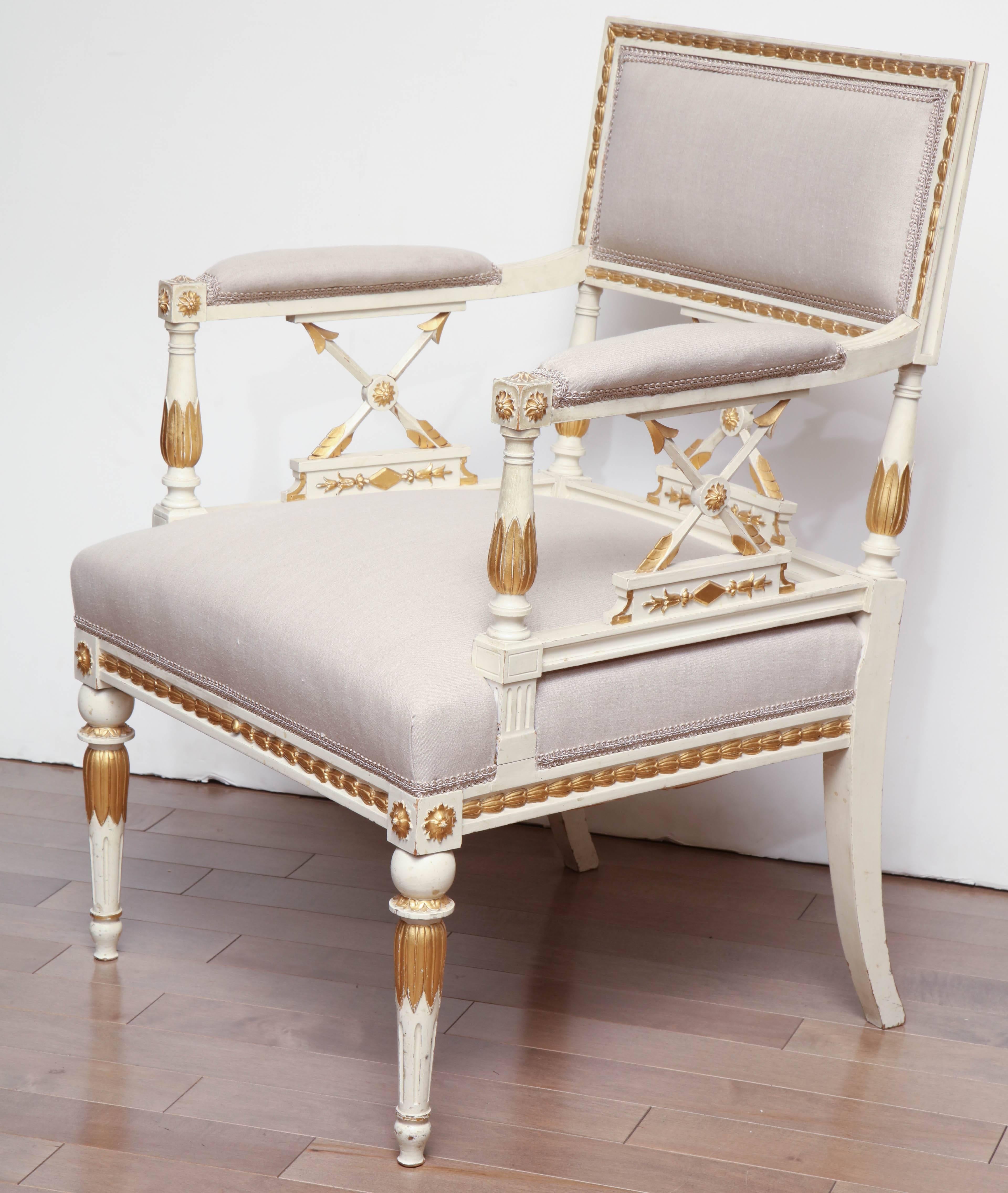 Pair of Late 19th Century Swedish, Gustavian, Painted and Parcel-Gilt Armchairs For Sale 3