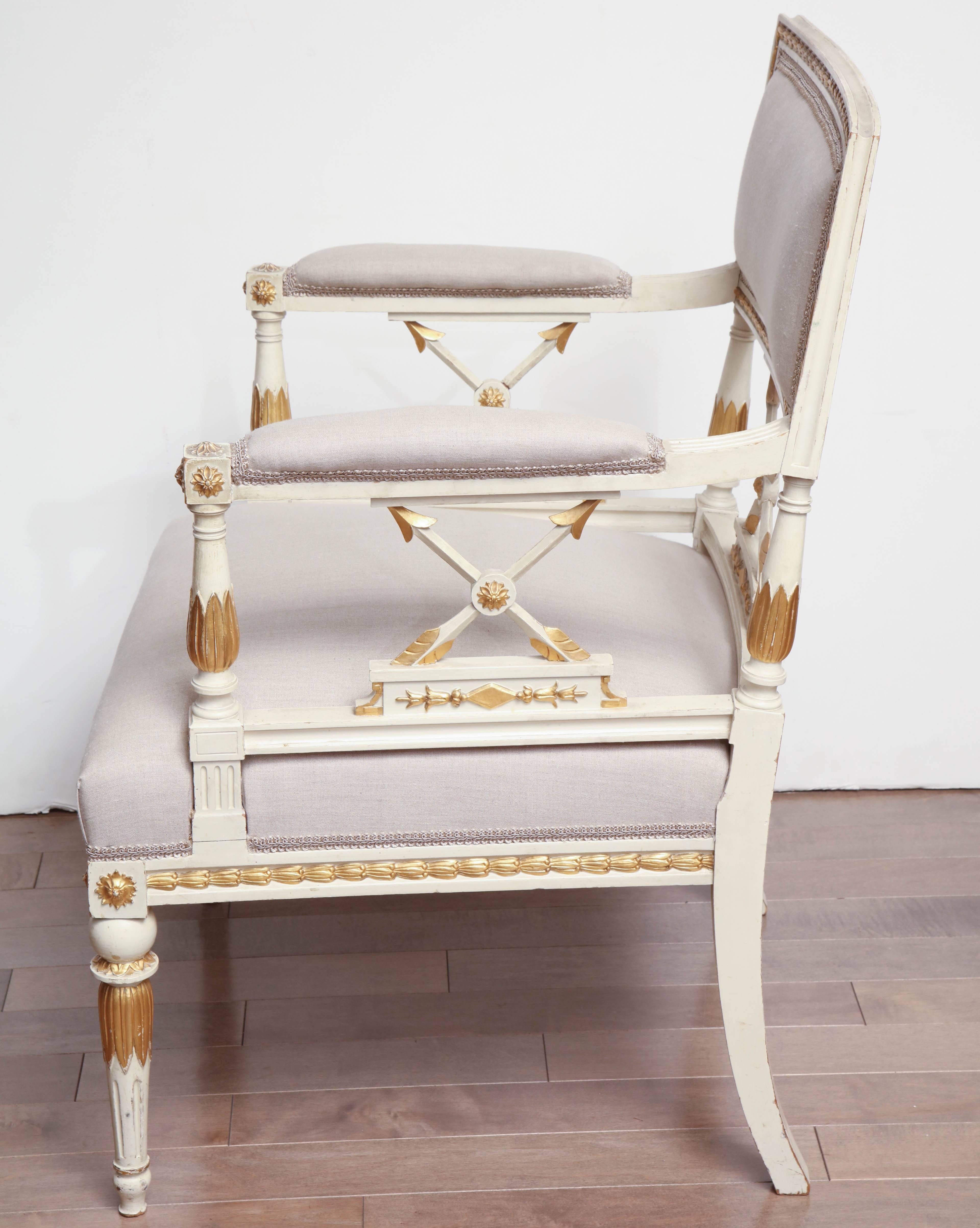 Pair of Late 19th Century Swedish, Gustavian, Painted and Parcel-Gilt Armchairs For Sale 5