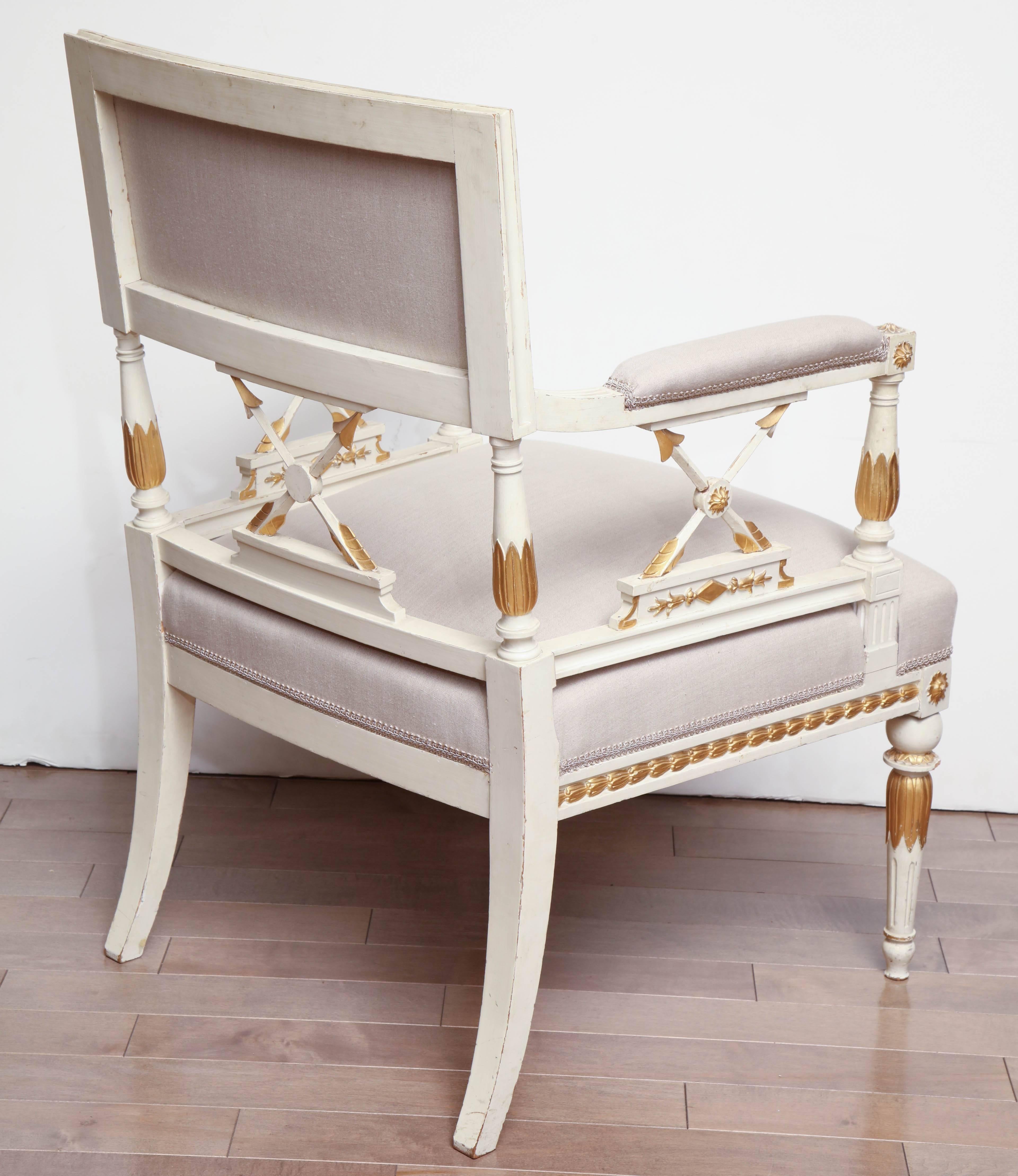 Pair of Late 19th Century Swedish, Gustavian, Painted and Parcel-Gilt Armchairs For Sale 6