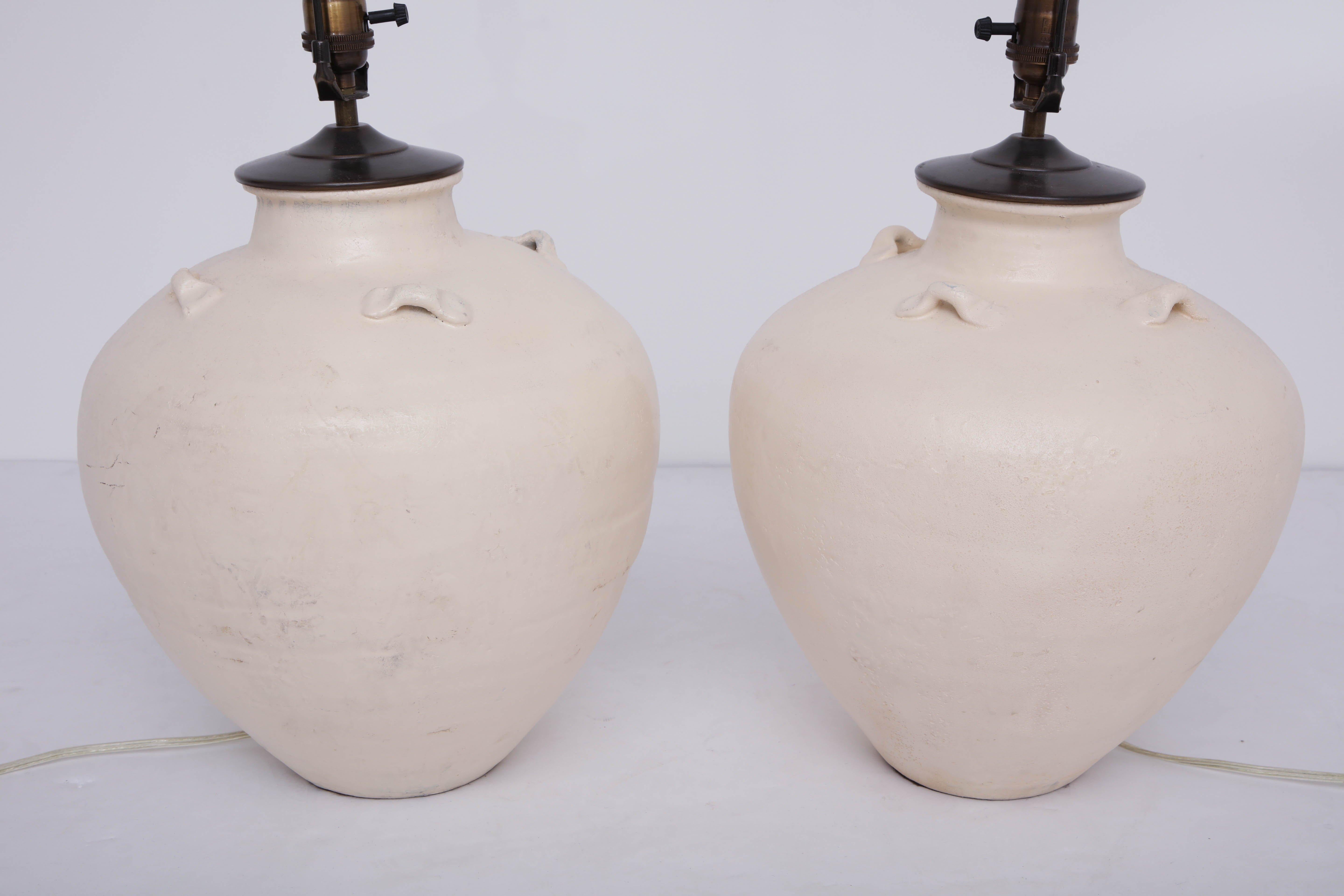 Pair of Late 19th Century Terracotta Wine Vessel Lamps 4