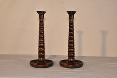 Pair of Late 19th Century Turned Oak Candlesticks