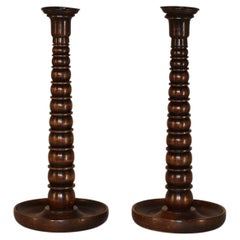 Pair of Late 19th Century Turned Oak Candlesticks