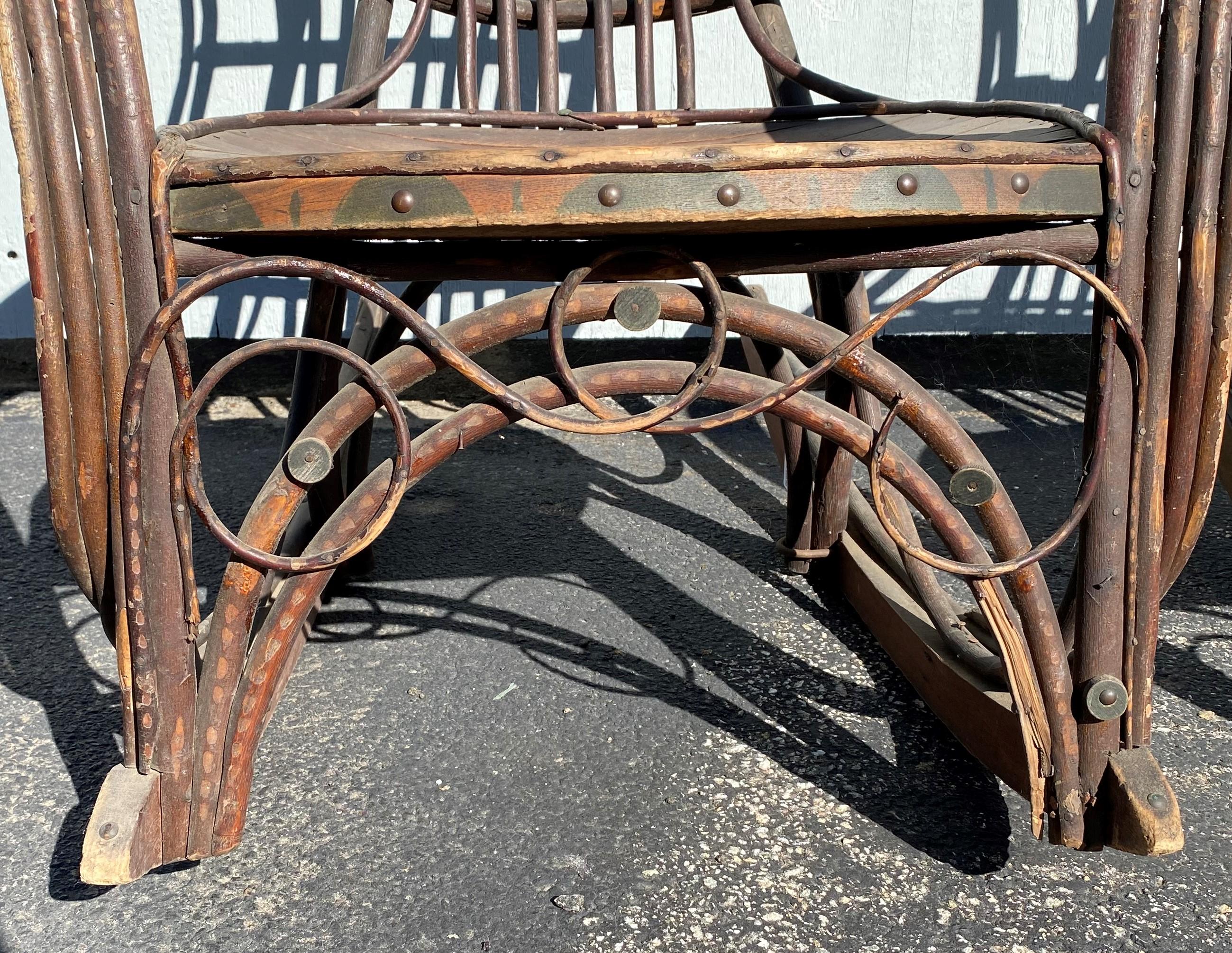 Pair of Late 19th Century Twig Bentwood Painted Adirondack Rocking Chairs For Sale 6