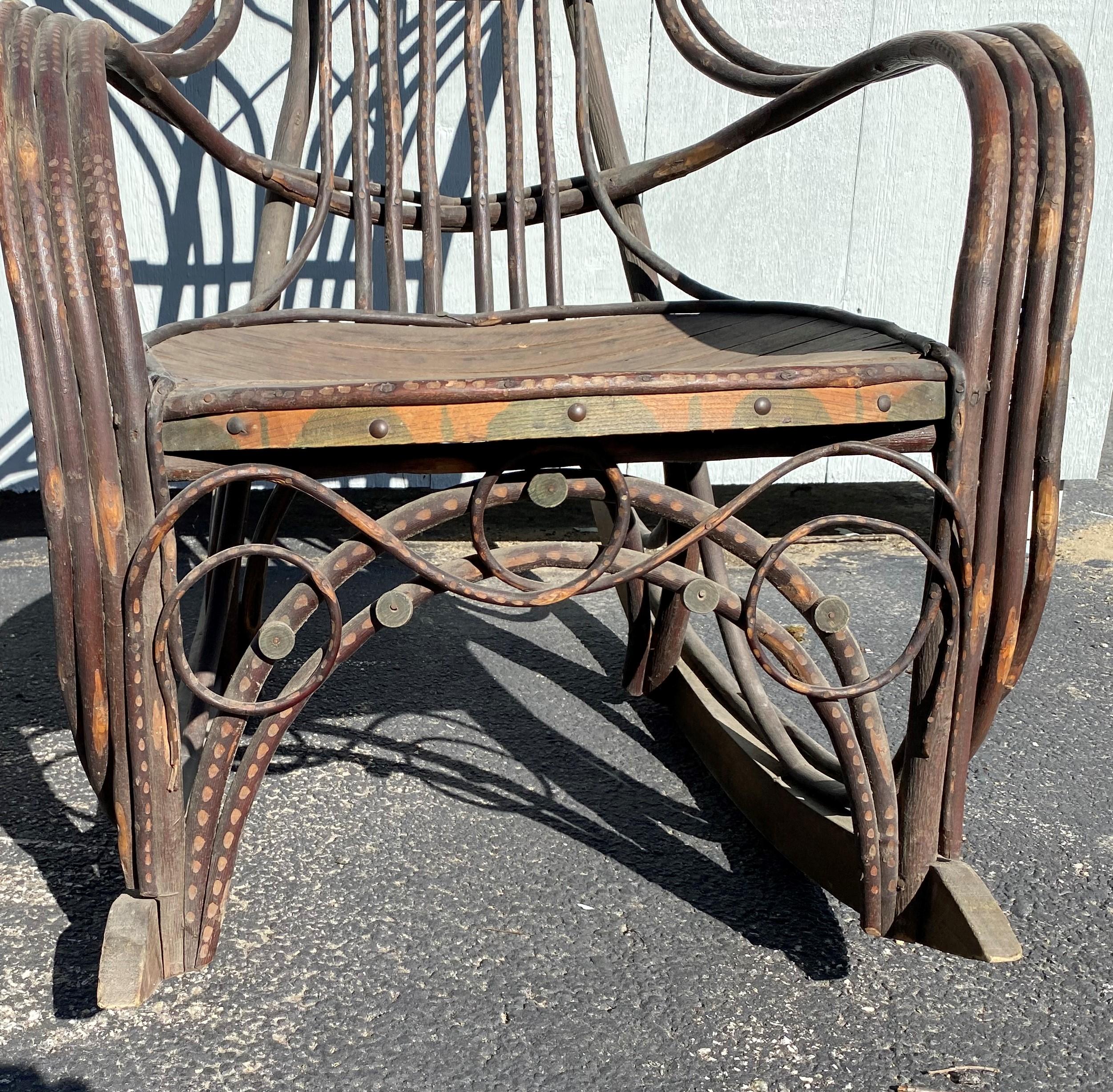 Pair of Late 19th Century Twig Bentwood Painted Adirondack Rocking Chairs For Sale 7