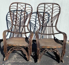Paire de fauteuils à bascule Adirondack peints en bois de rameau de la fin du 19e siècle