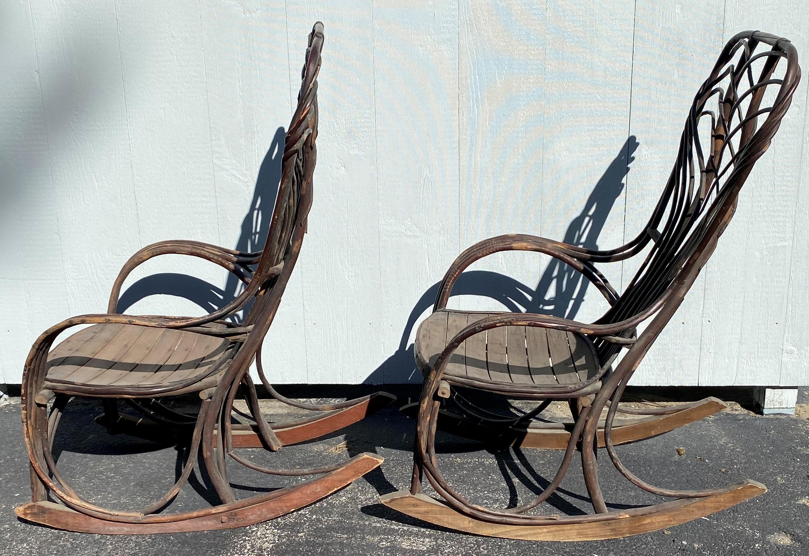 Pair of Late 19th Century Twig Bentwood Painted Adirondack Rocking Chairs In Good Condition For Sale In Milford, NH