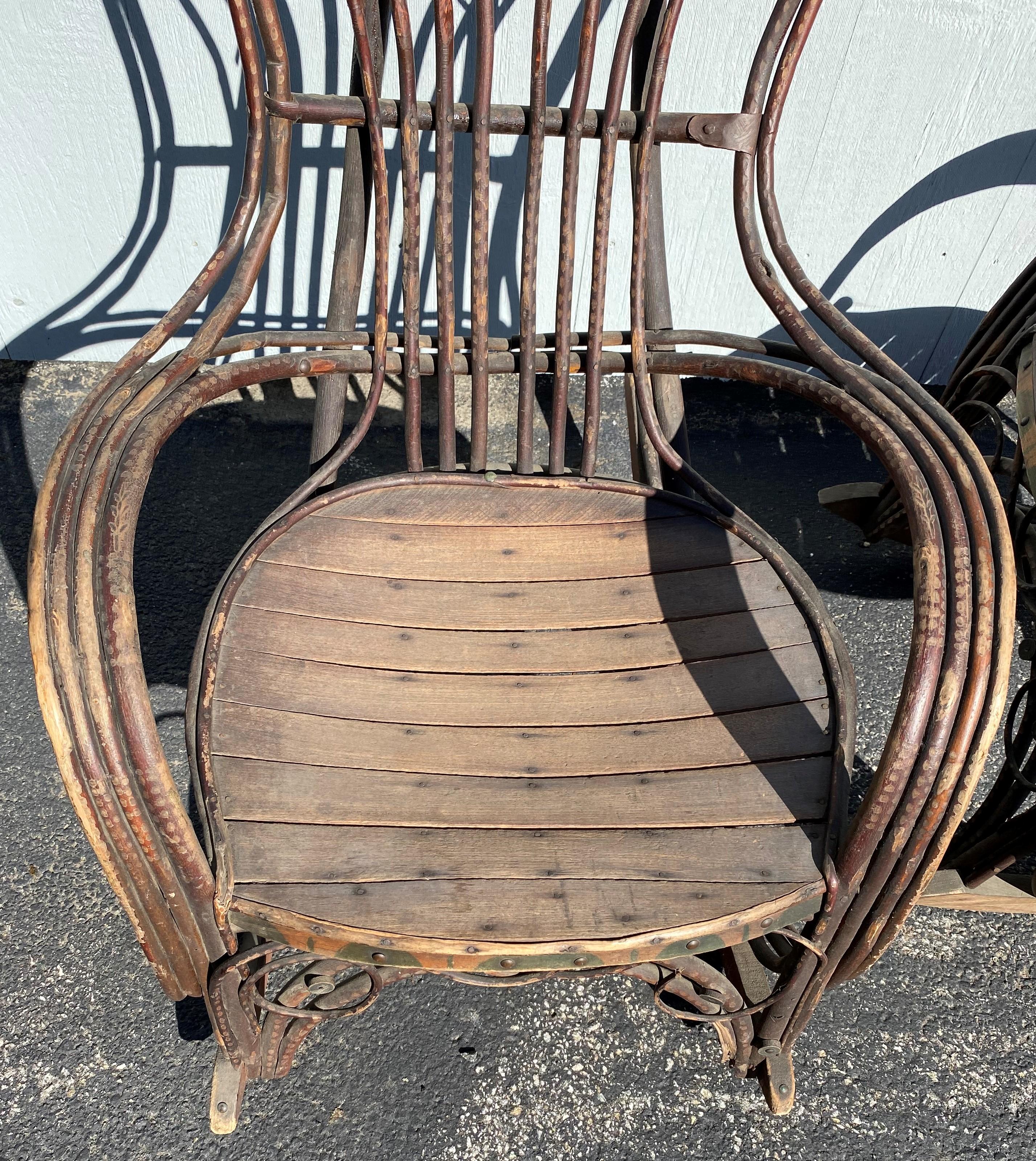 Pair of Late 19th Century Twig Bentwood Painted Adirondack Rocking Chairs For Sale 1