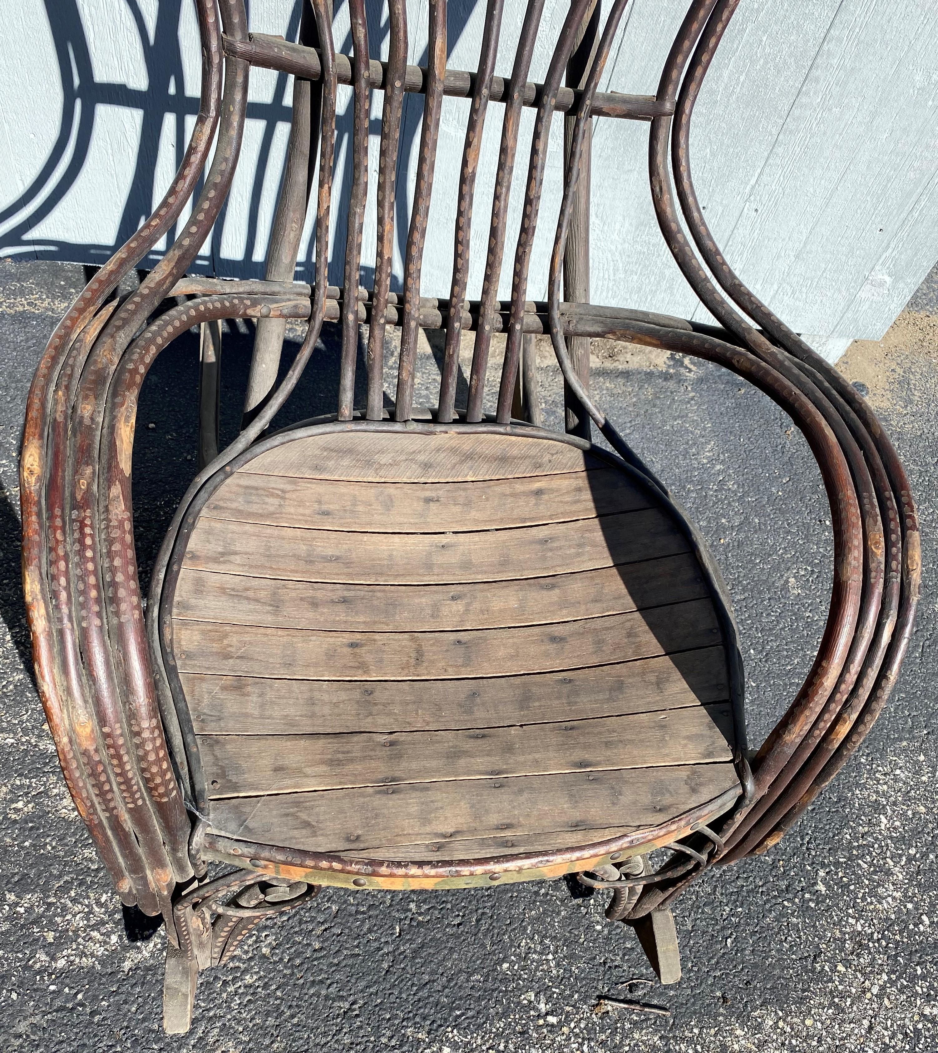 Pair of Late 19th Century Twig Bentwood Painted Adirondack Rocking Chairs For Sale 3