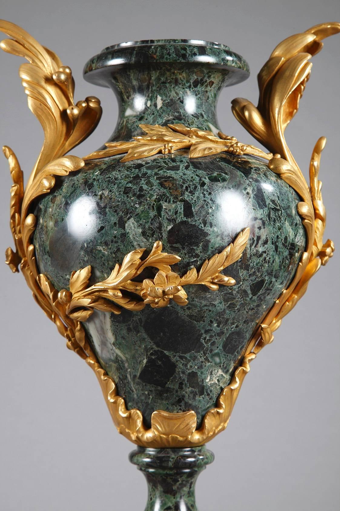 Louis XV Pair of Late 19th Century Vases in Marble and Gilt Bronze