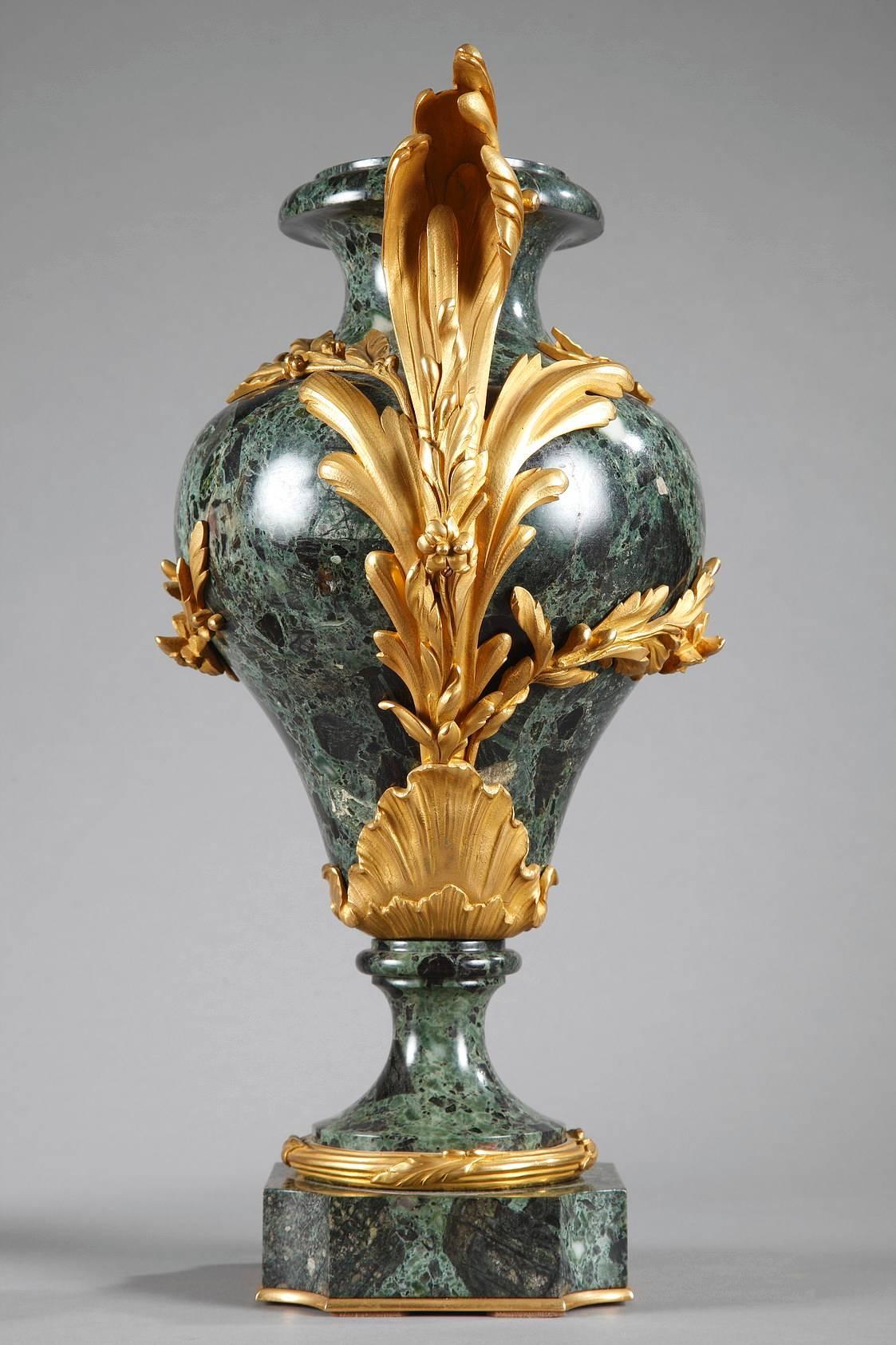 French Pair of Late 19th Century Vases in Marble and Gilt Bronze