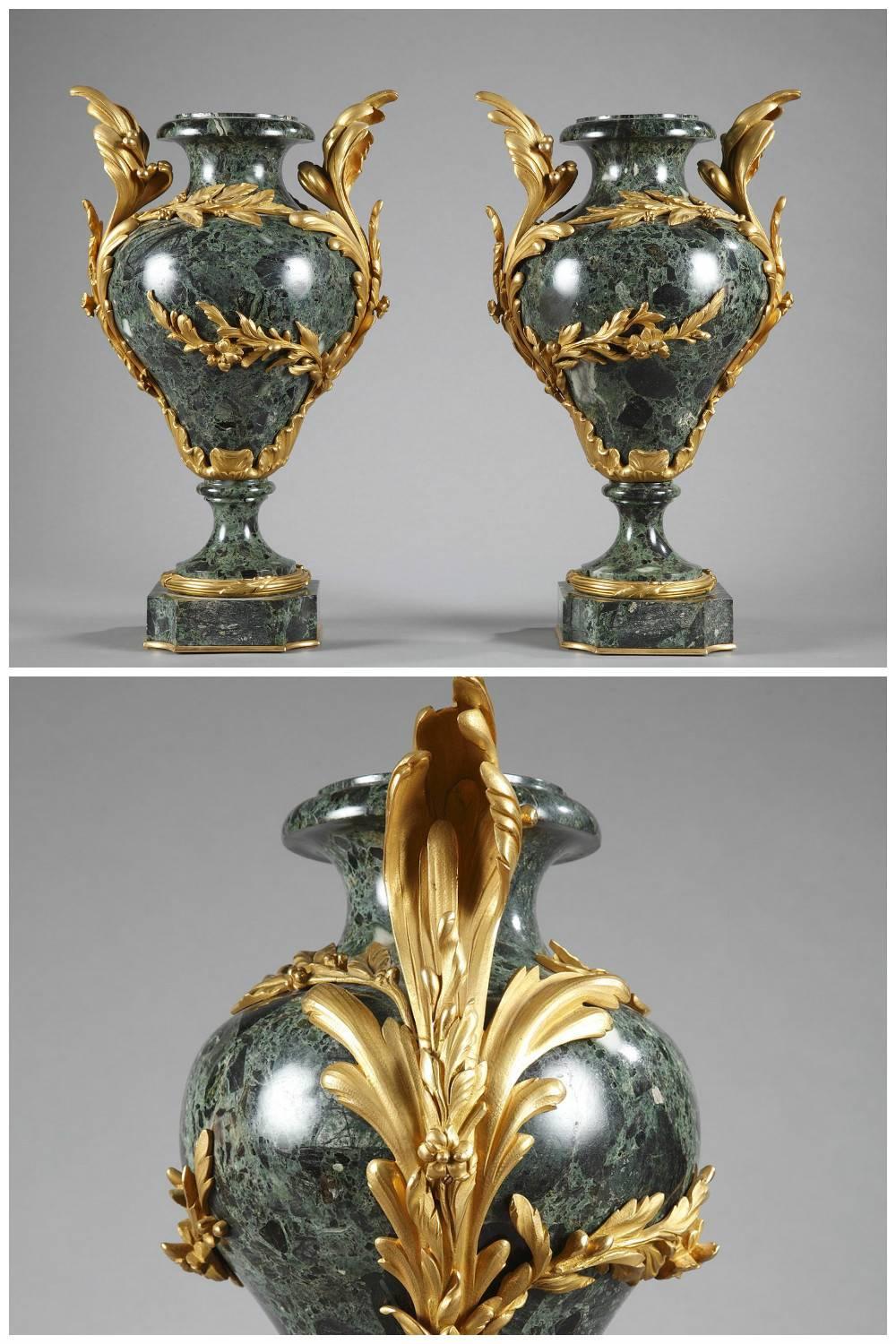 Pair of Late 19th Century Vases in Marble and Gilt Bronze 1