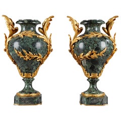 Pair of Late 19th Century Vases in Marble and Gilt Bronze