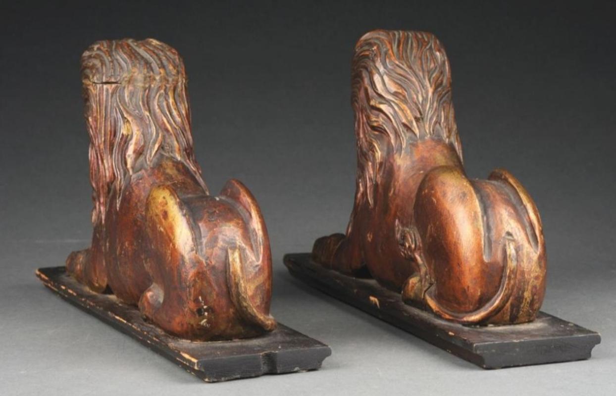 Asian Pair of Late 19th Century Wood and Gilt Lions from Asia