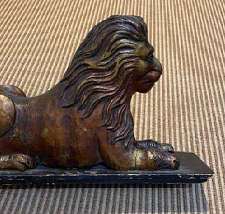 Pair of Late 19th Century Wood and Gilt Lions from Asia For Sale at 1stDibs