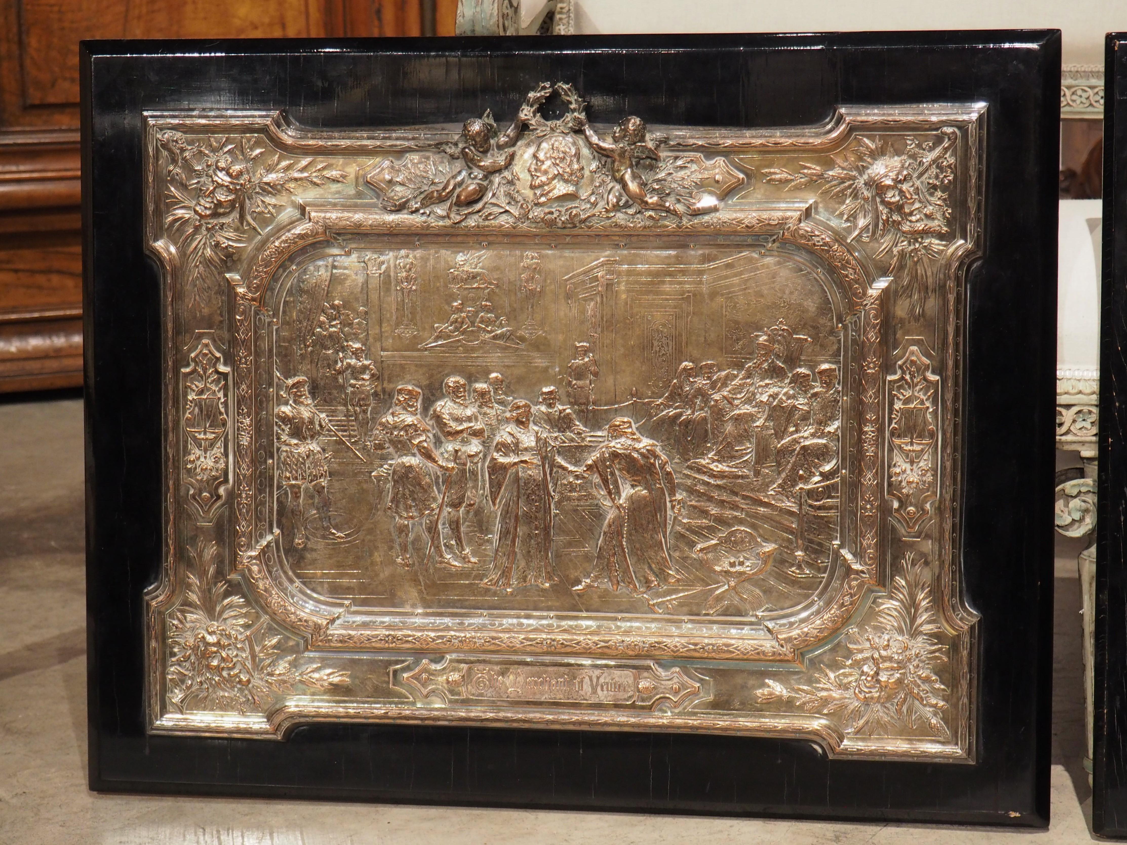 Repoussé Pair of Late 19th Century Wood Mounted Copper Reliefs of Shakespeare Scenes