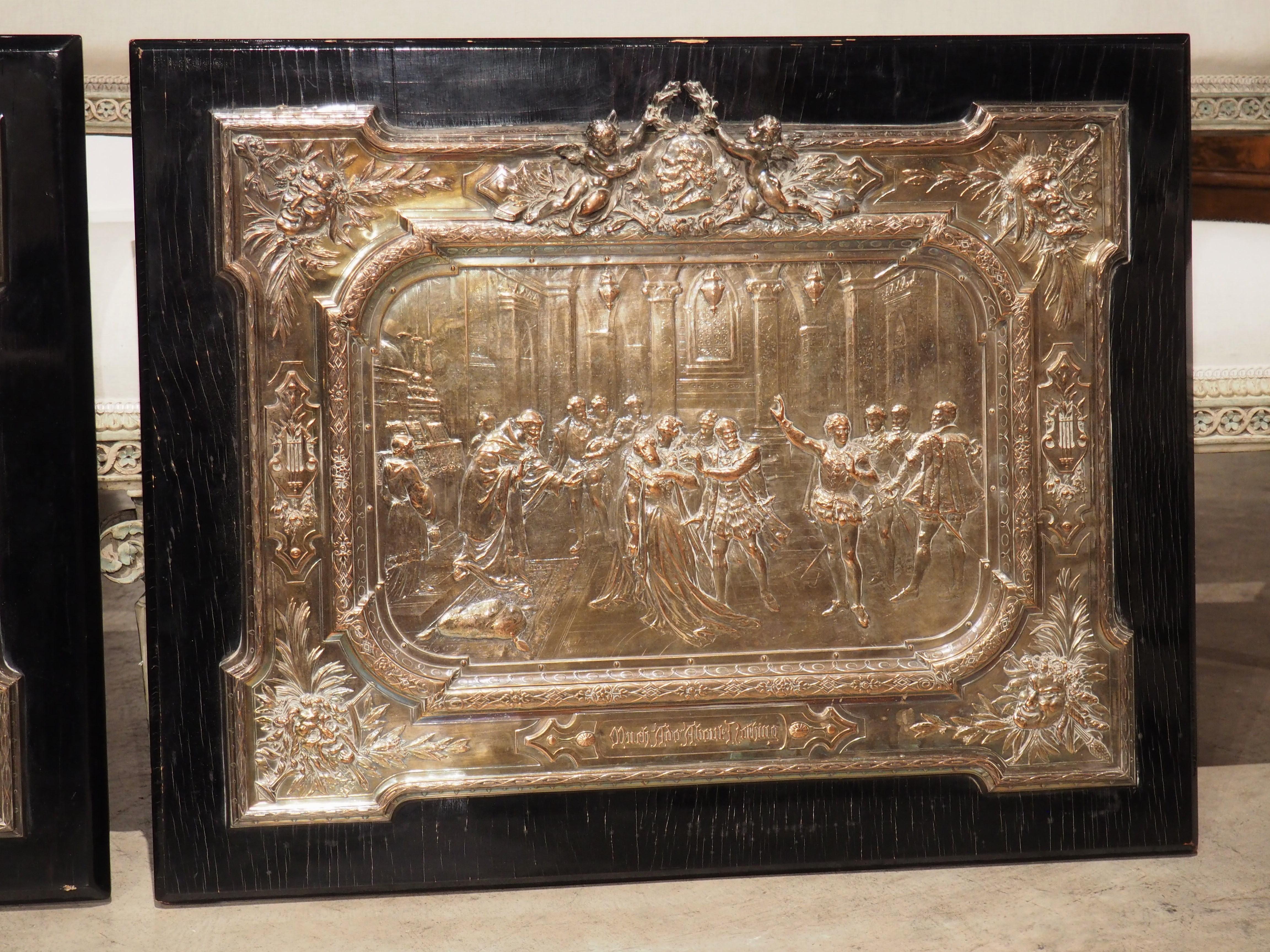 Pair of Late 19th Century Wood Mounted Copper Reliefs of Shakespeare Scenes In Good Condition In Dallas, TX