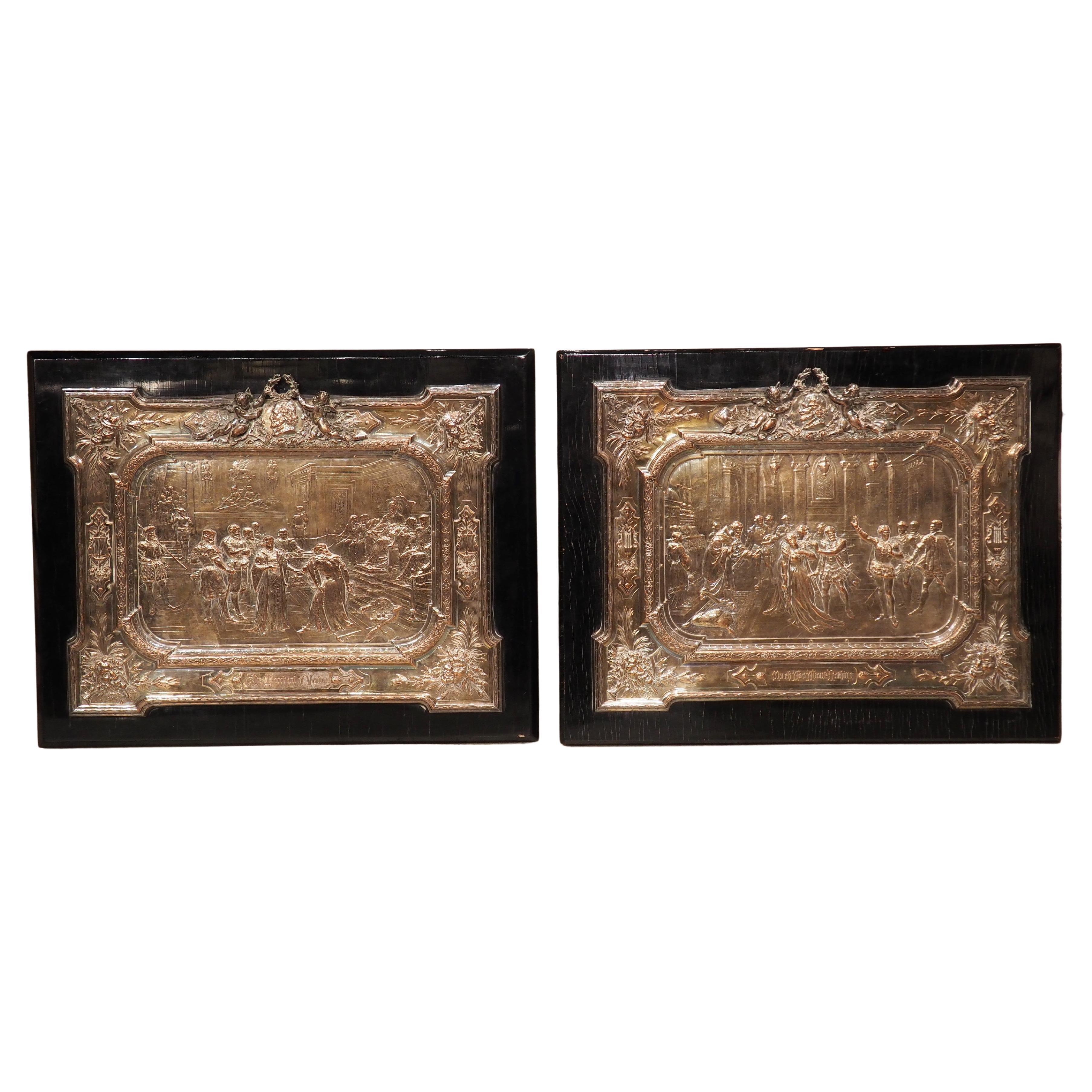 Pair of Late 19th Century Wood Mounted Copper Reliefs of Shakespeare Scenes