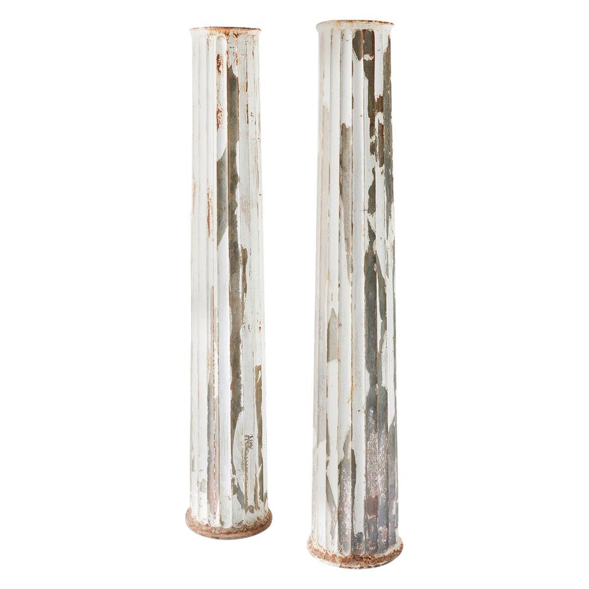 Pareja de columnas estriadas de zinc de finales del siglo XIX en venta