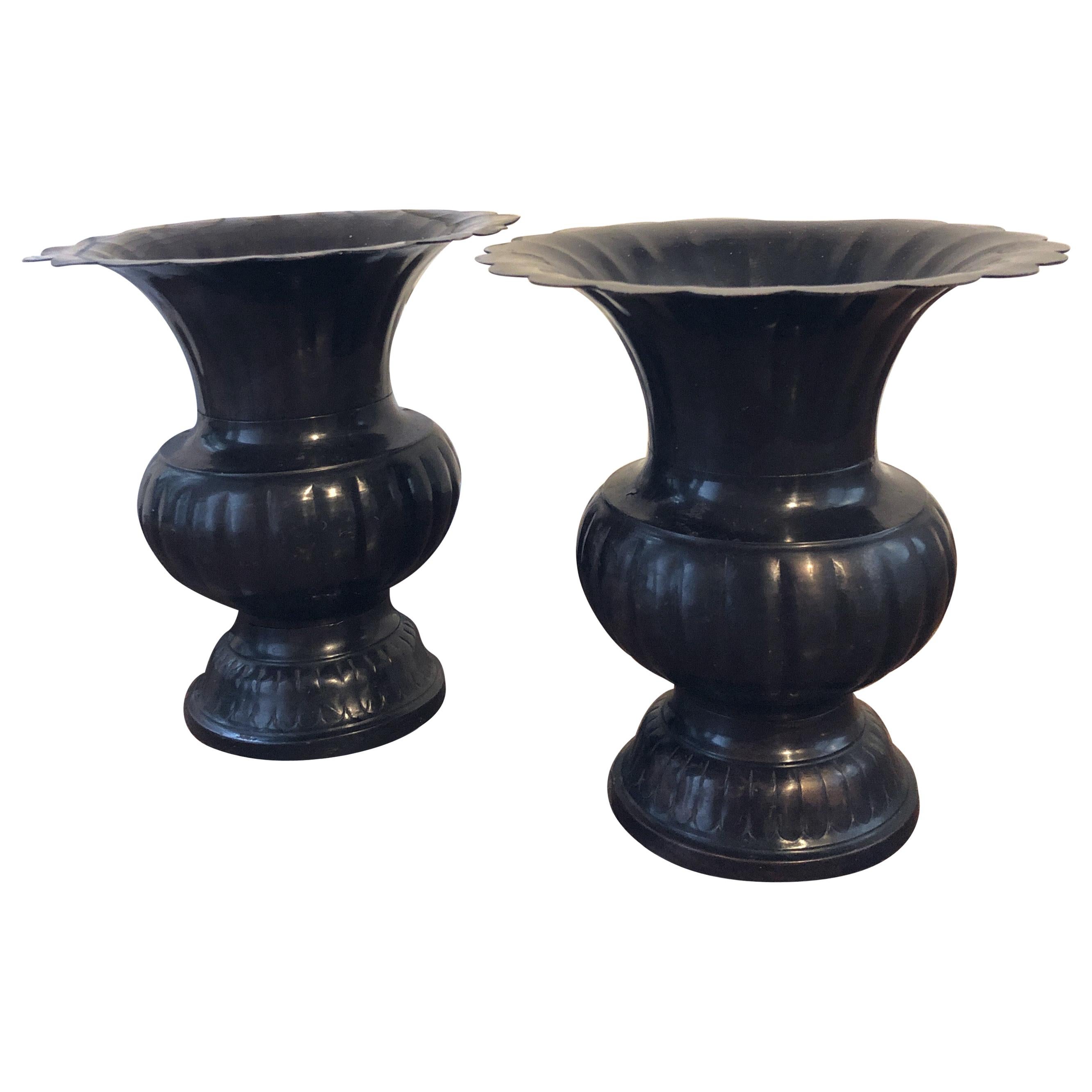 Coppia di vasi/vaschette Gu cinesi in bronzo della fine del XIX-inizio XX secolo