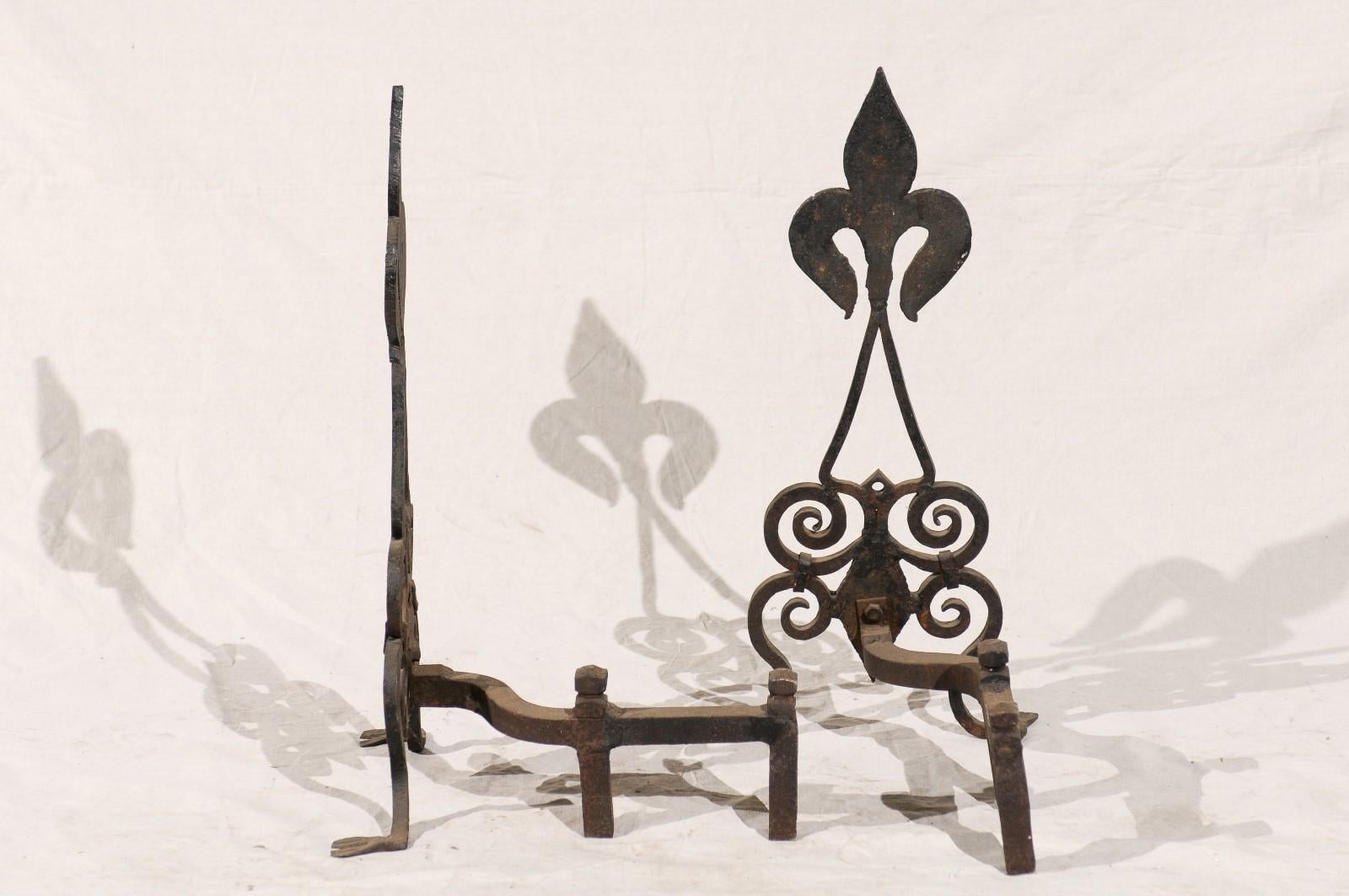 Pair of Late 19th-Early 20th Century American Black Fleur-de-Lis Andirons For Sale 2