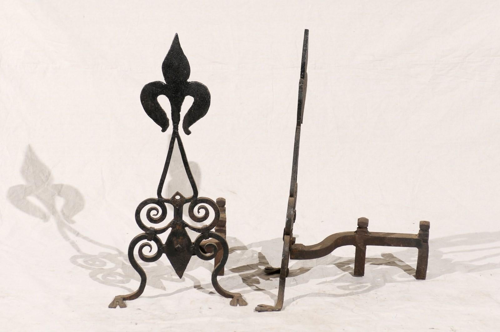 Pair of Late 19th-Early 20th Century American Black Fleur-de-Lis Andirons For Sale 3