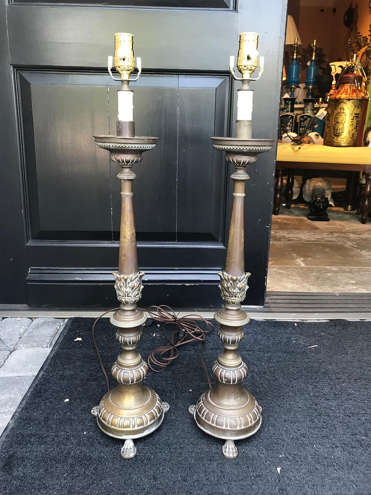 Pair of late 19th-early 20th century brass candlesticks as lamps
New wiring.