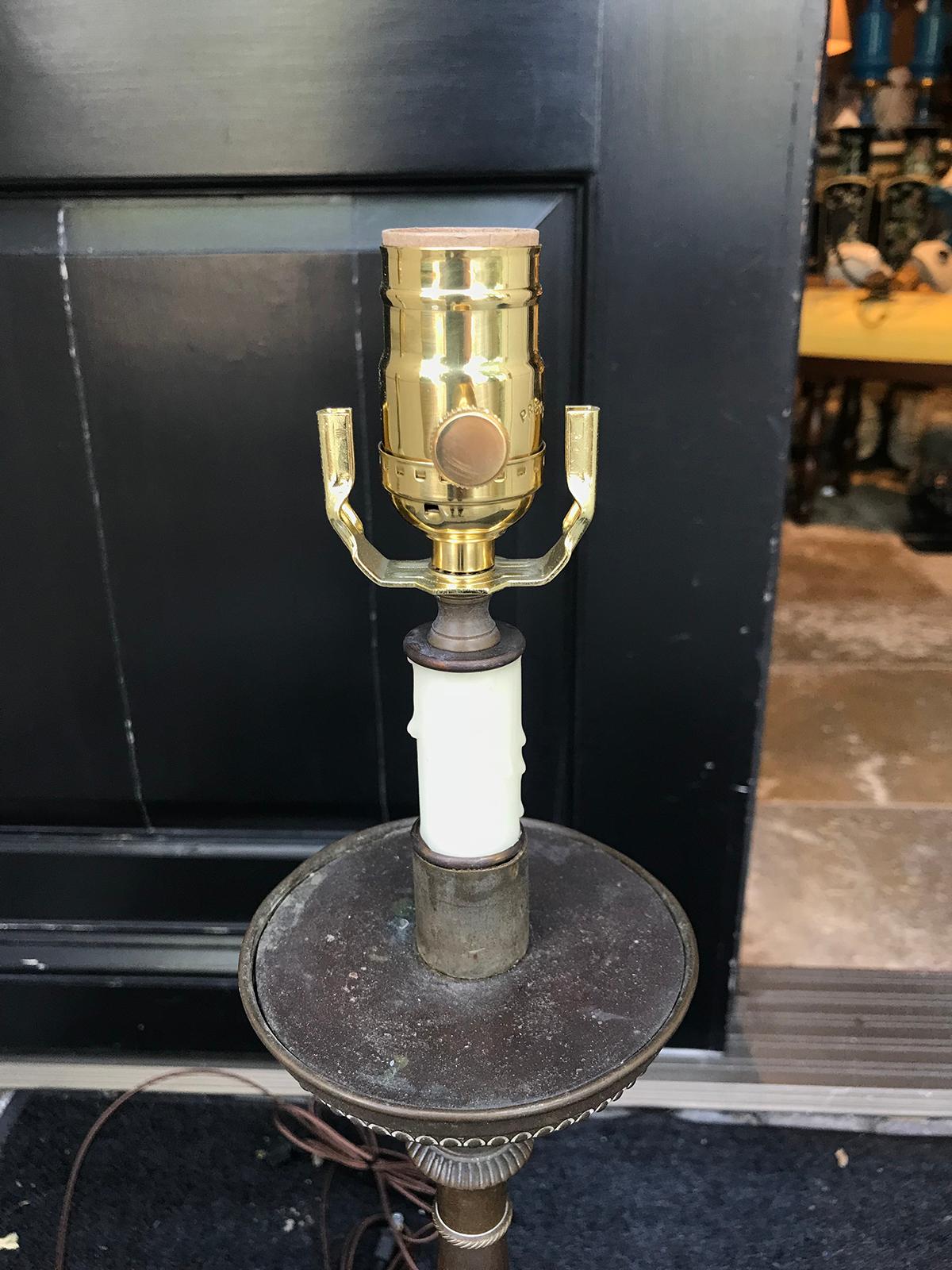 Pair of Late 19th-Early 20th Century Brass Candlesticks as Lamps For Sale 2