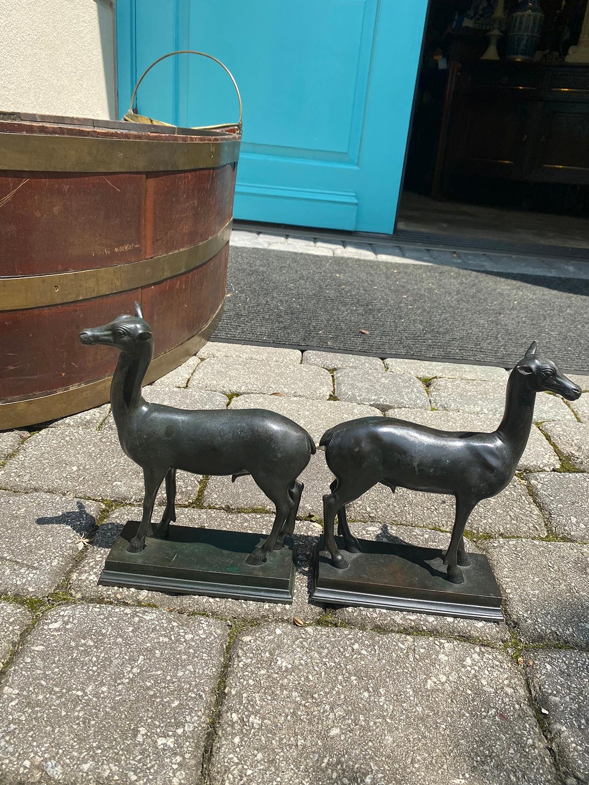 Pair of Late 19th-Early 20th Century Continental Bronze Deer In Good Condition For Sale In Atlanta, GA