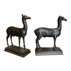 Pair of Late 19th-Early 20th Century Continental Bronze Deer