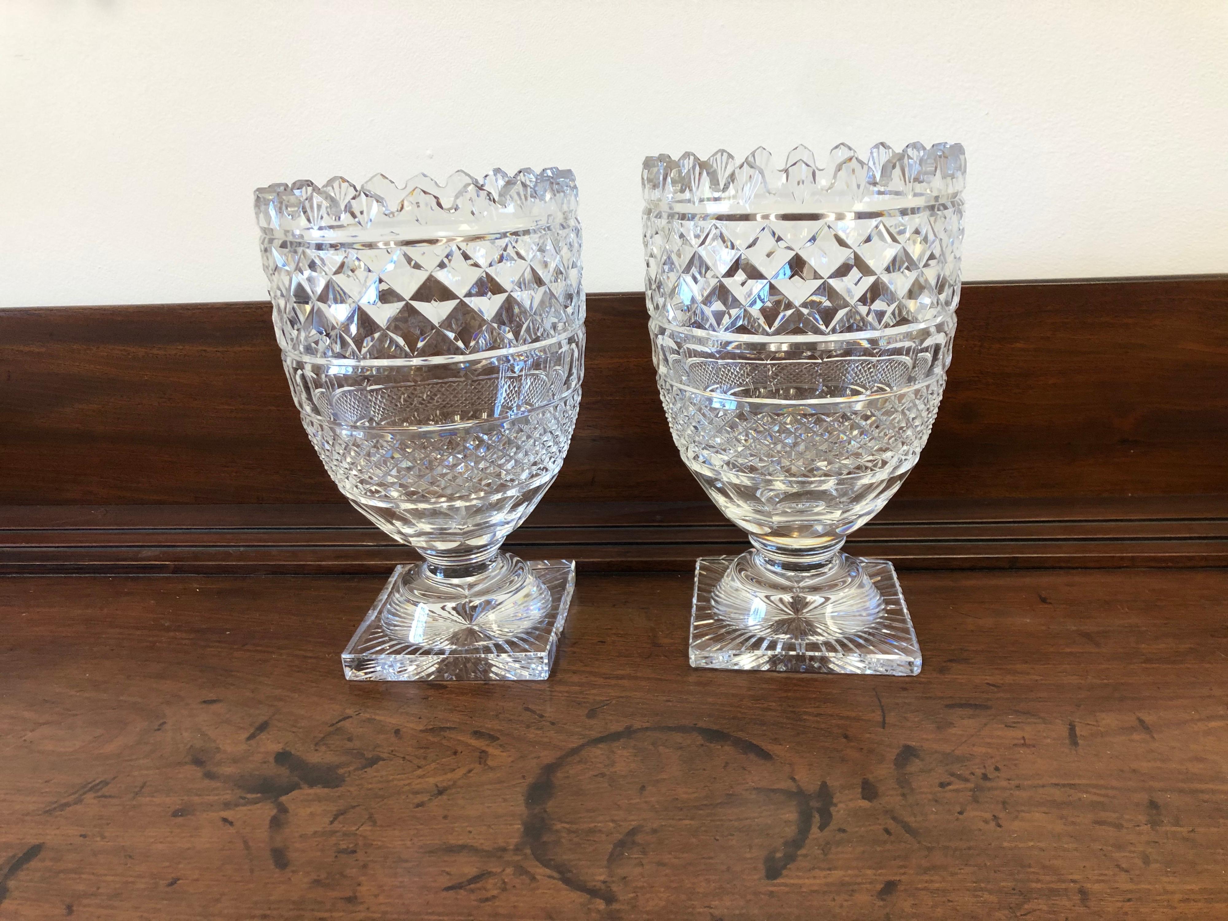 Unknown Pair of Late 19th-Early 20th Century Cut Glass Vases