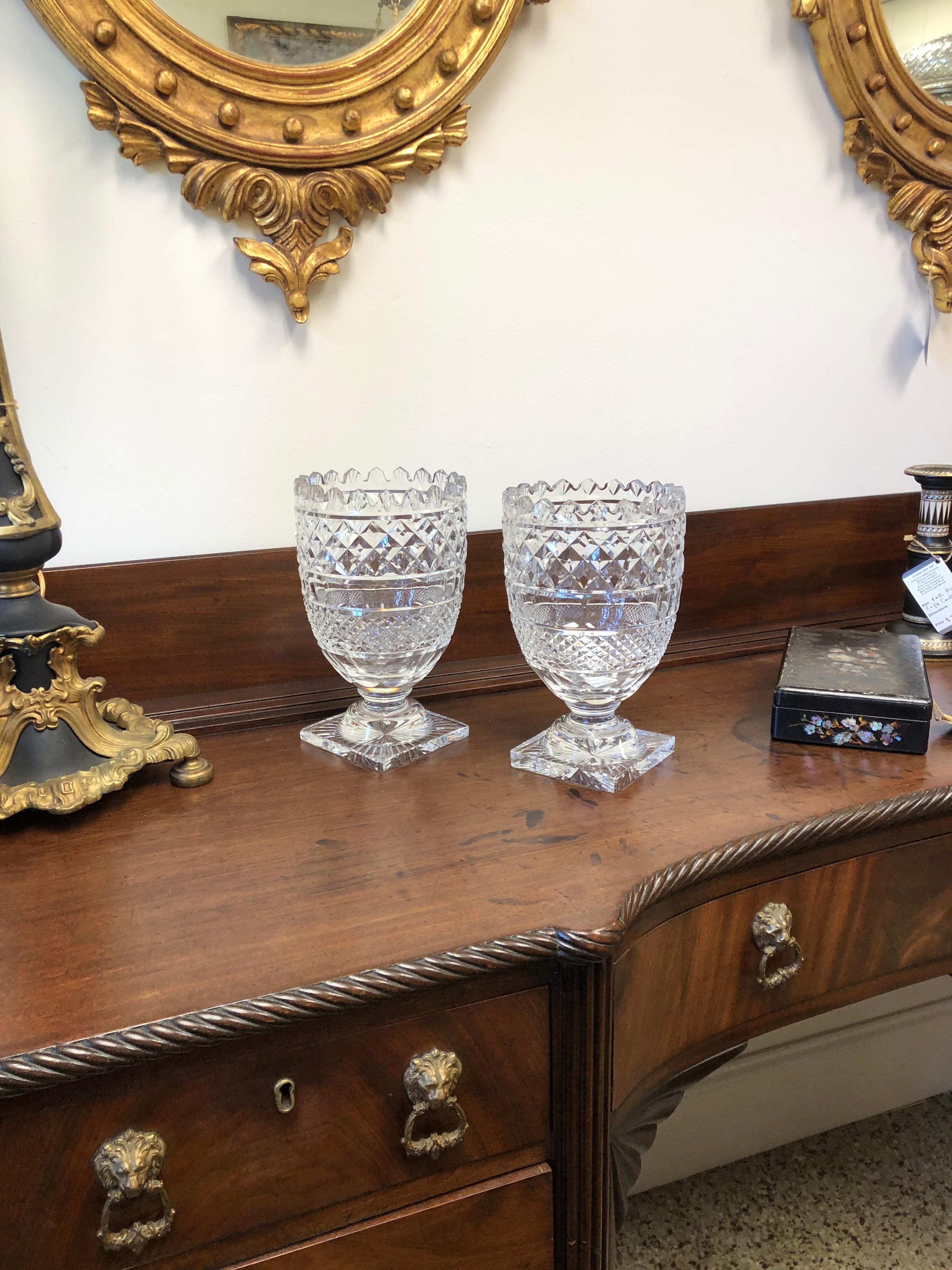 Pair of Late 19th-Early 20th Century Cut Glass Vases In Good Condition In Charleston, SC