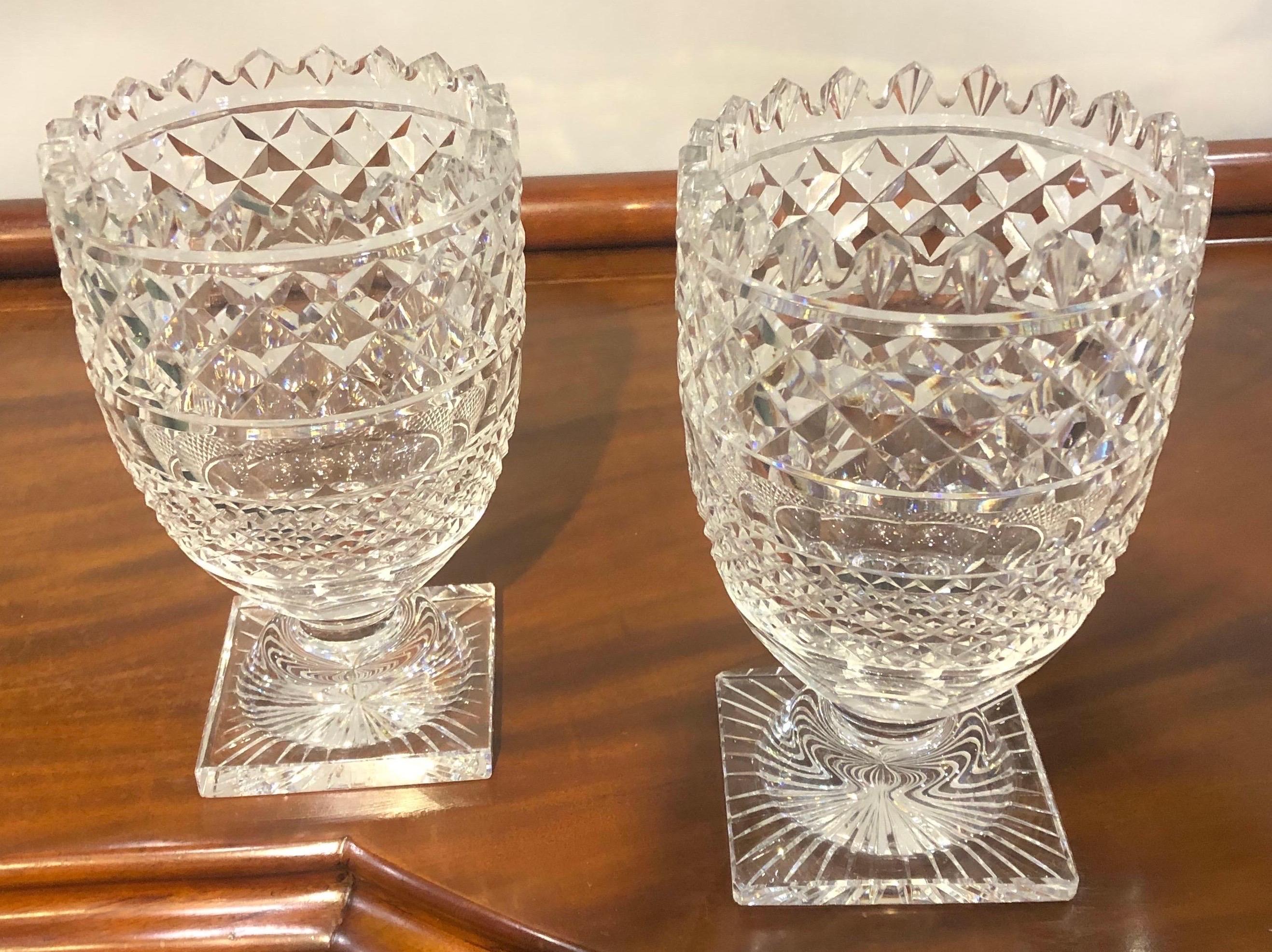 Pair of Late 19th-Early 20th Century Cut Glass Vases 1
