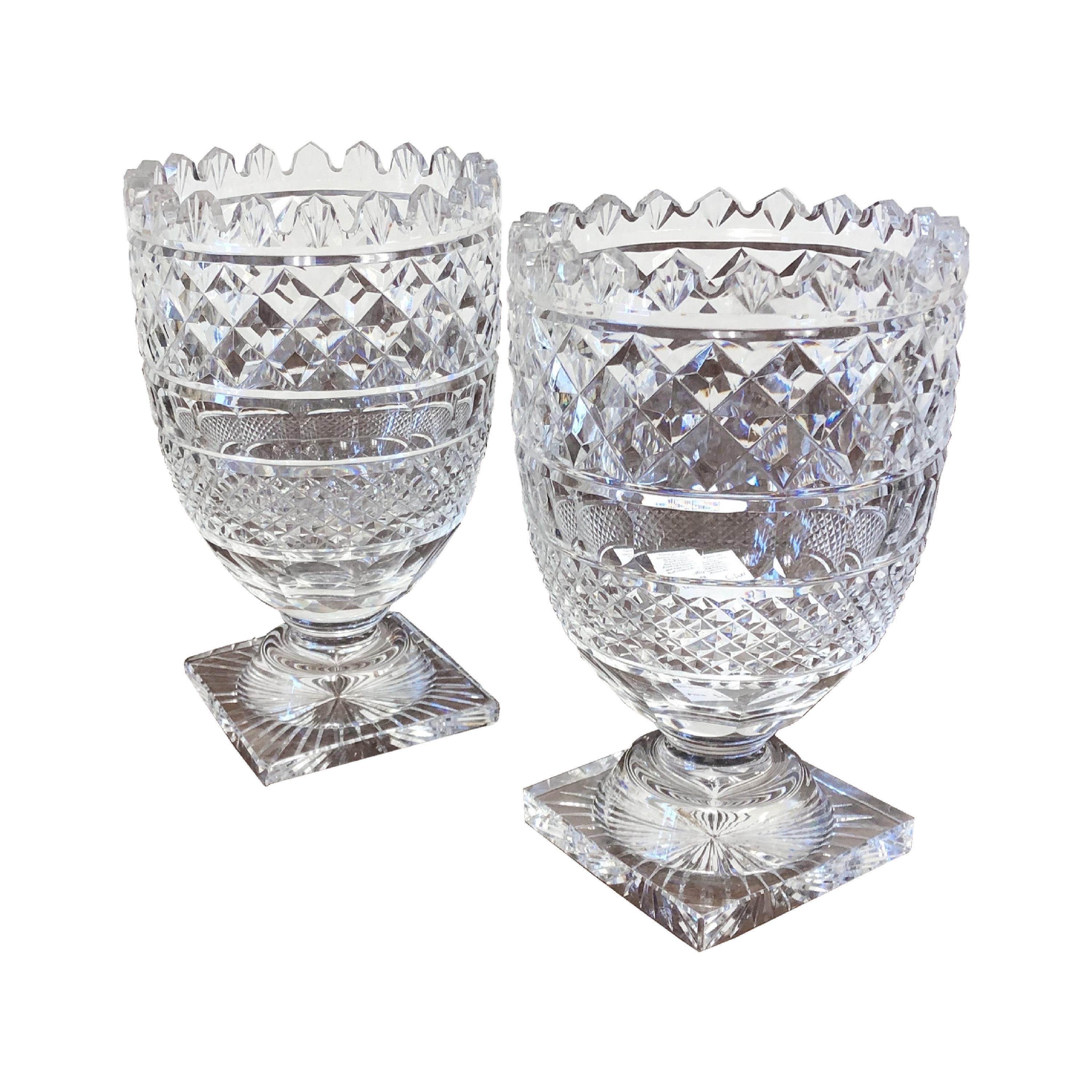 Pair of Late 19th-Early 20th Century Cut Glass Vases