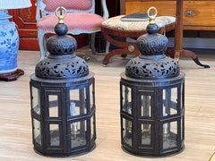 Pair of Late 19th / Early 20th Century German Pierced Metal Octagonal Lanterns