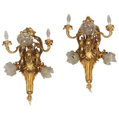 Pair of Late 19th-Early 20th Century Gilt Bronze Five-Light Sconces Antique Pair of Late 19th-Early 20th Century Gilt Bronze Five-Light Sconces