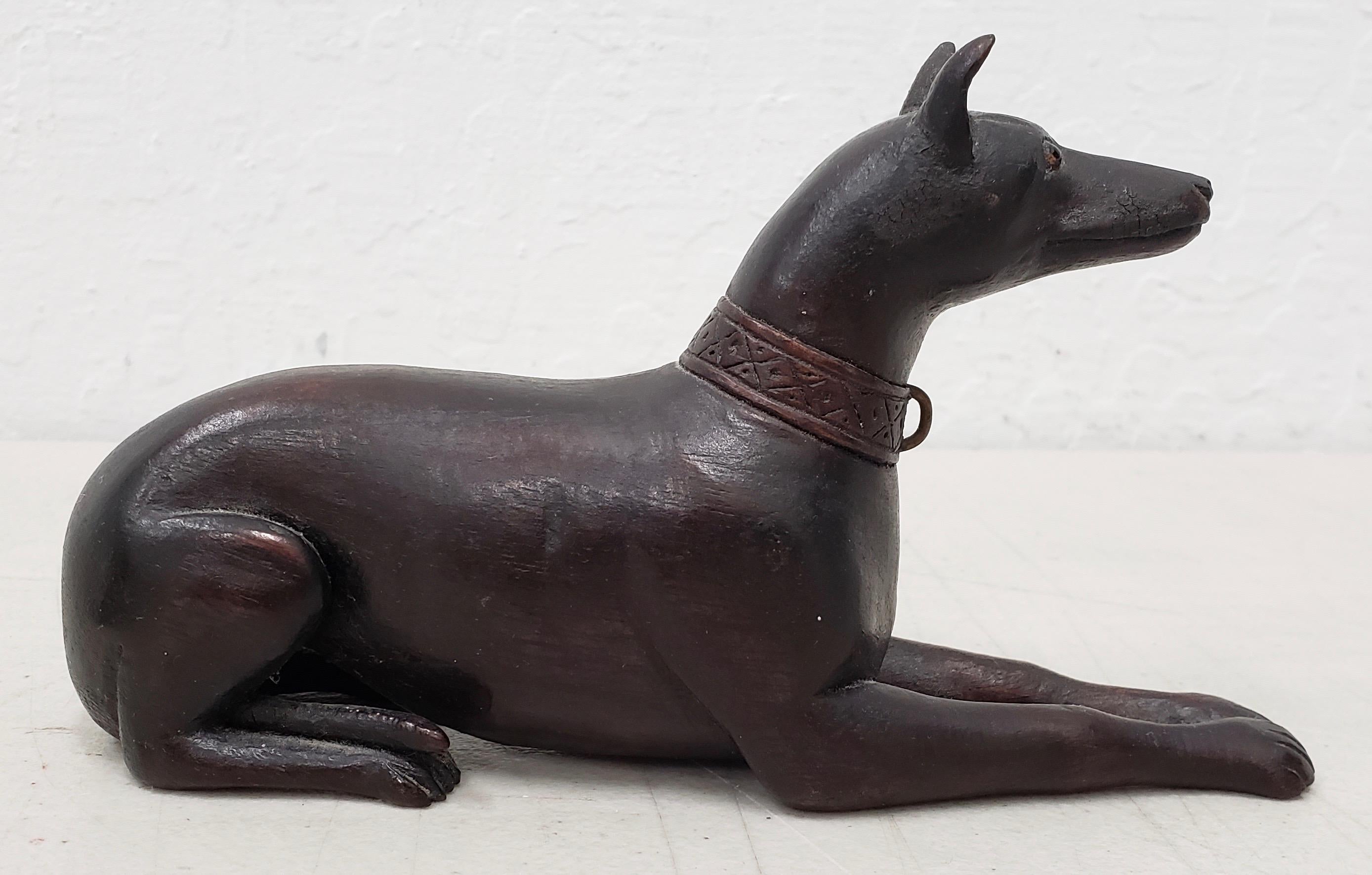 Pair of Late 19th-Early 20th Century Hand Carved Wooden Greyhounds 1