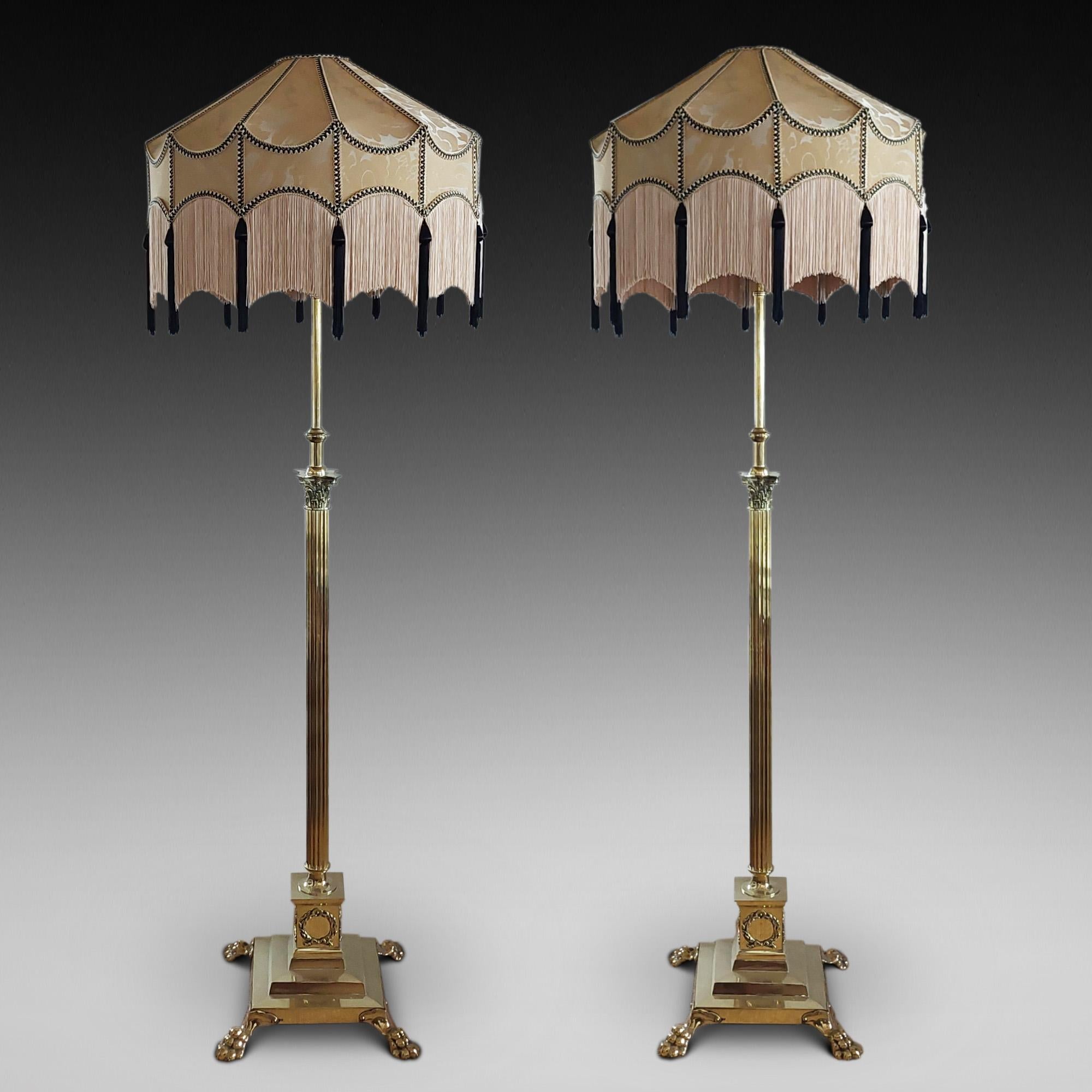 English Pair of Late 19thC Brass Extendable Lamp Standards For Sale
