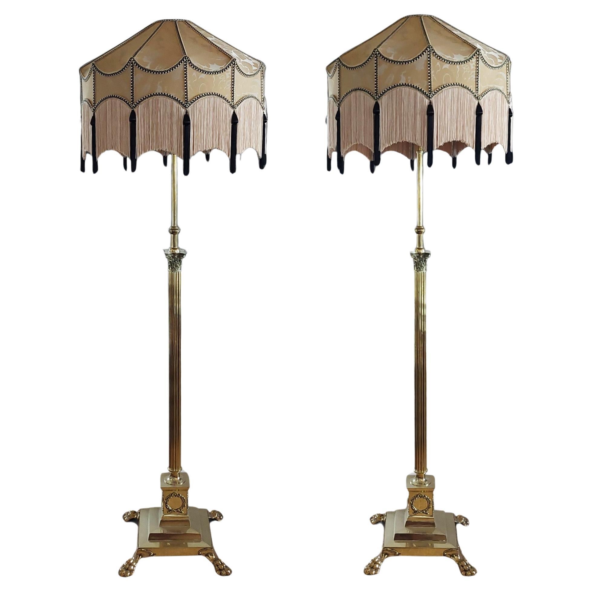 Pair of Late 19thC Brass Extendable Lamp Standards For Sale