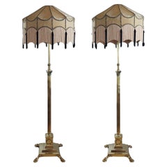 Paire de lampadaires extensibles en laiton de la fin du XIXe siècle