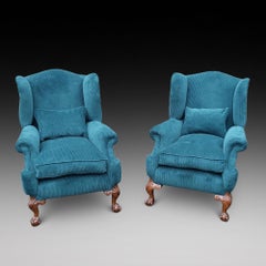 Pair of Late 19thC Chippendale Revival Wing Arm Chairs