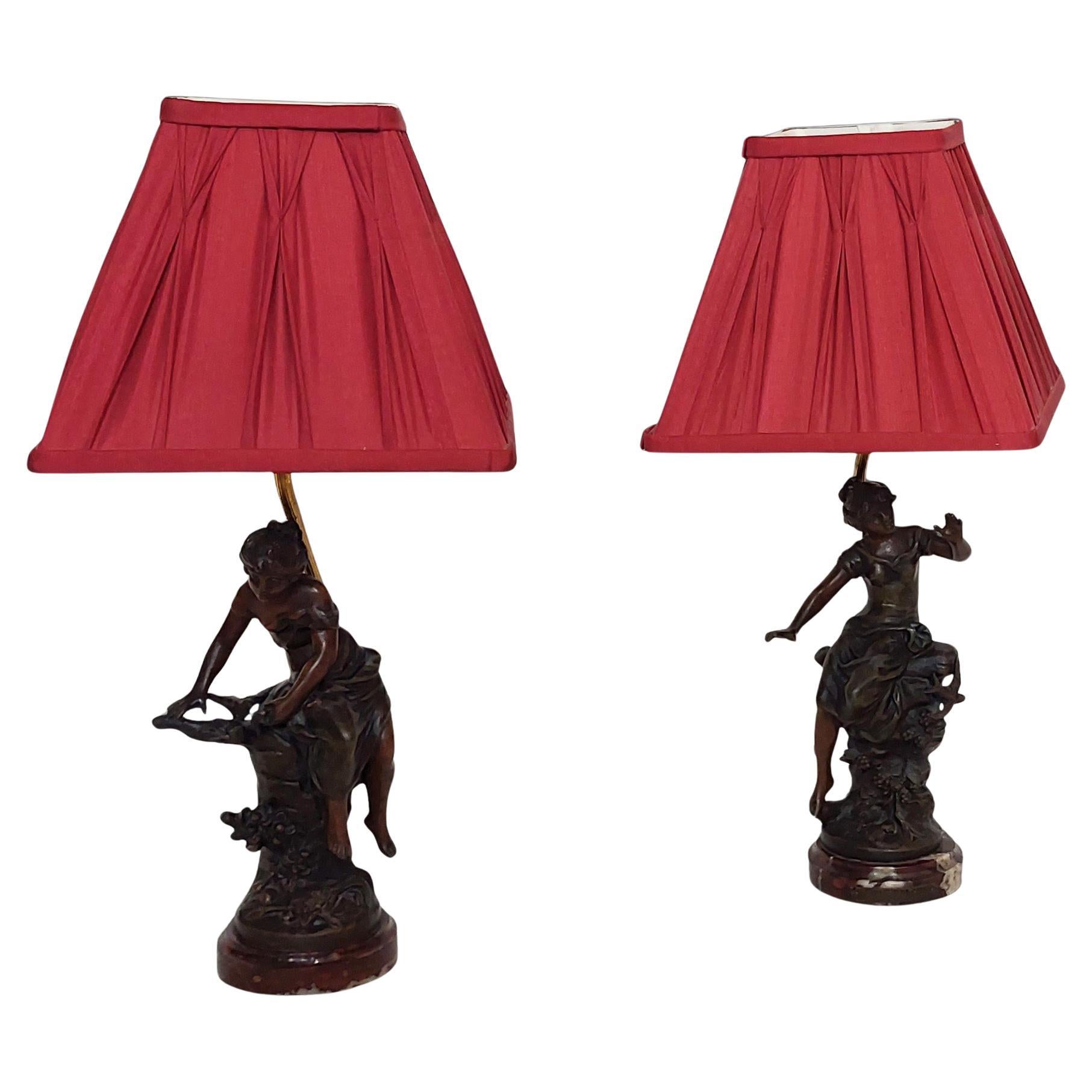 Paar figurale französische Tischlampen aus Bronze aus dem späten 19. im Angebot